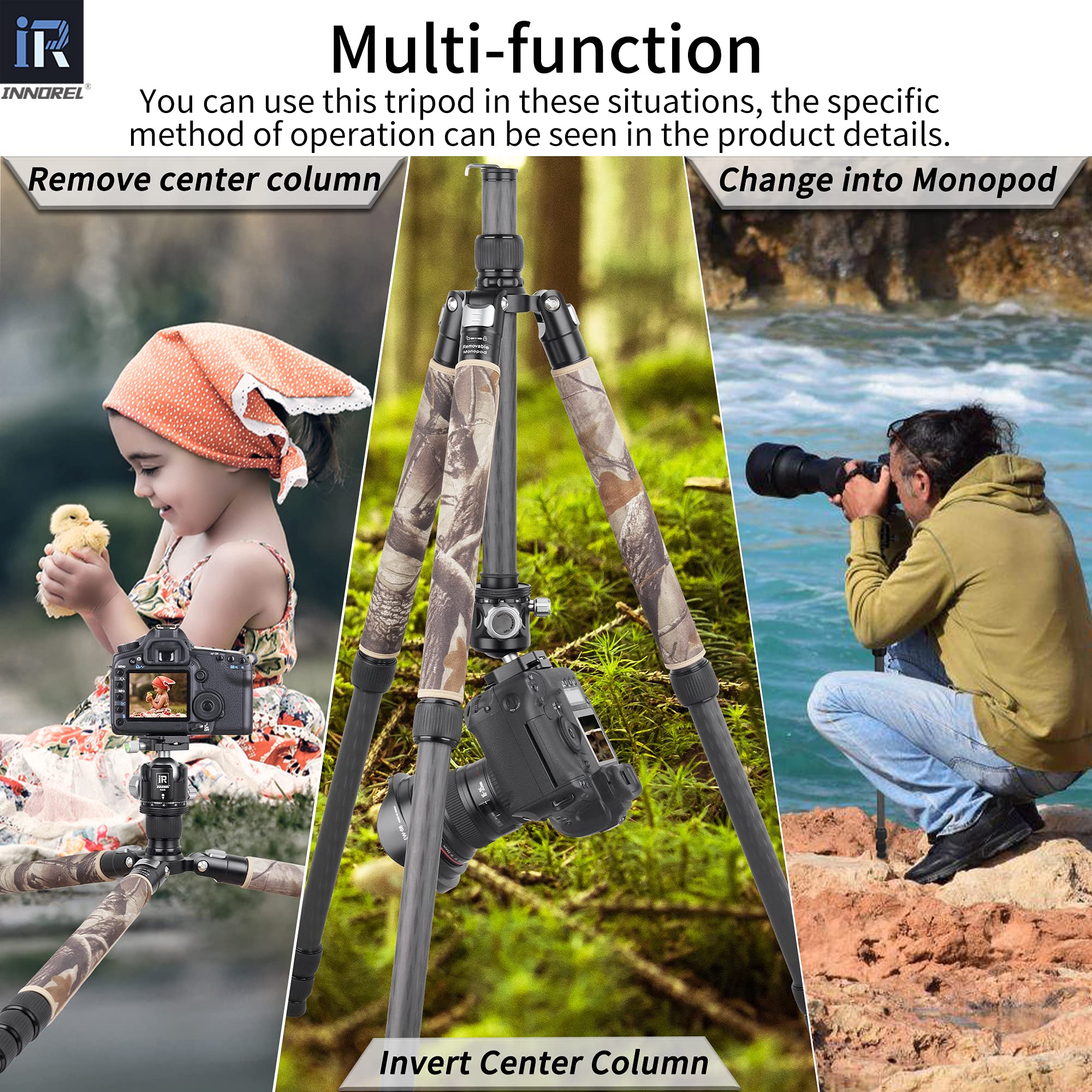 Carbon Fiber Tripod Innorel Rt85Cm Without Ballhead Super Professional Tripod Monopod Heavy Duty Stand Support For Digital Dslr Camera Brown Camouflage
