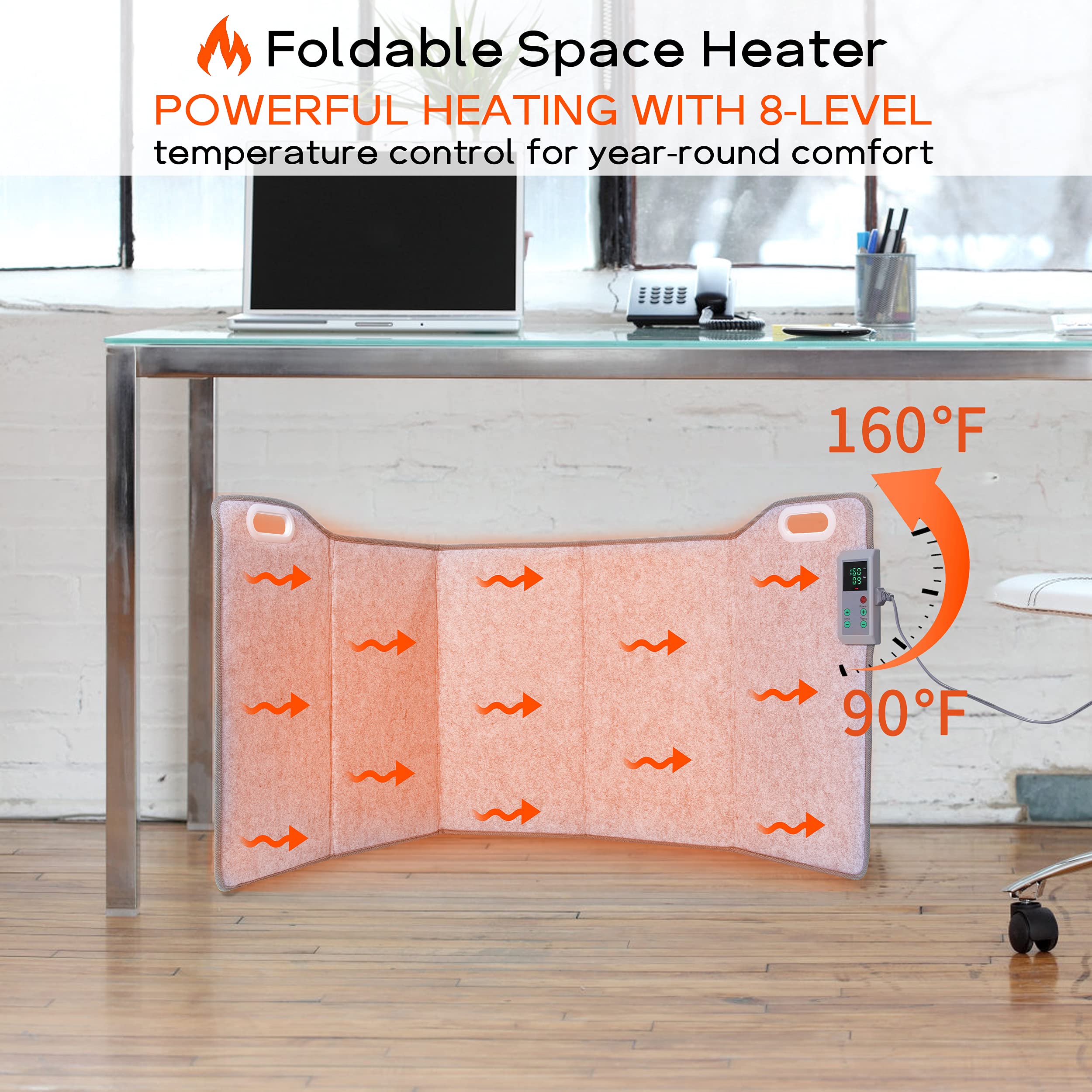 Portable Space Heater For Office And Home, Foldable, Quiet Floor Foot Warmer Under Desk For Leg And Feet, Personal Electric Pane