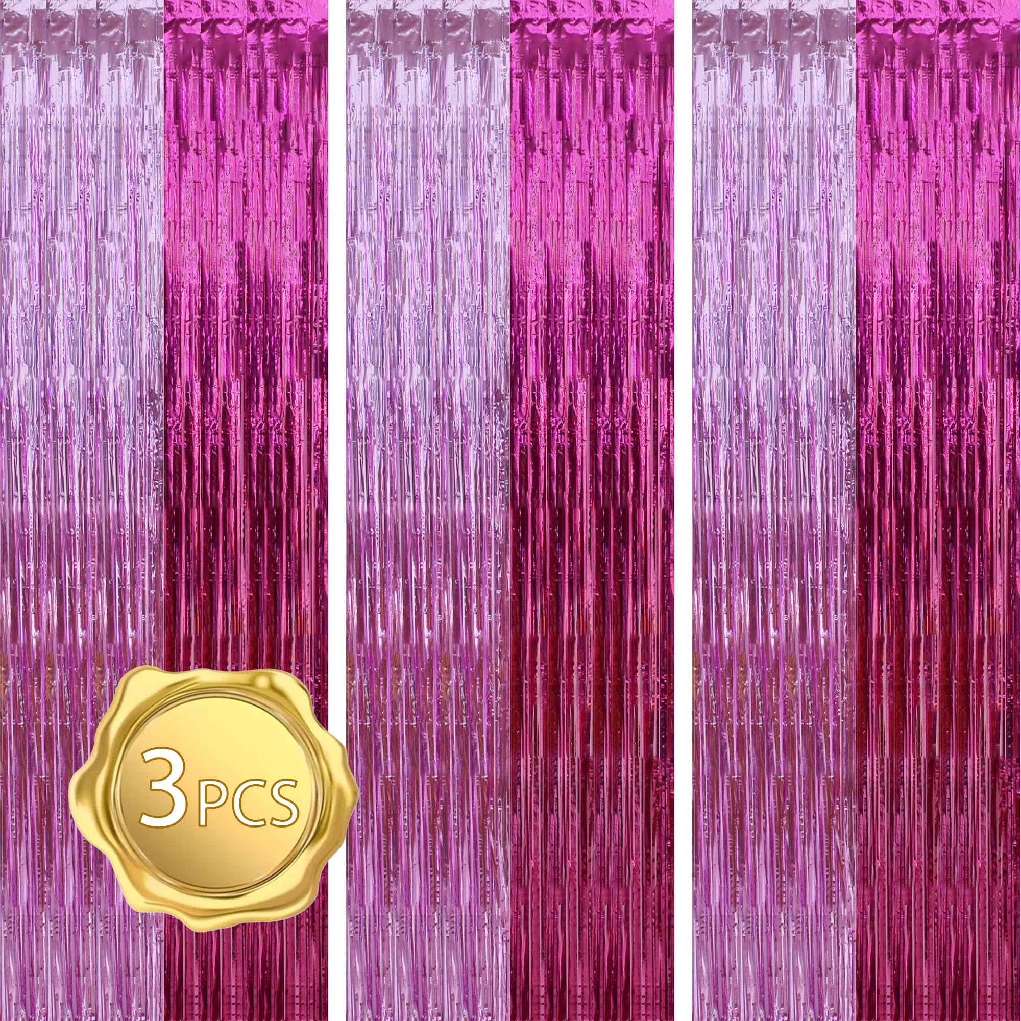 Beishida 3Pcs Hot Pink Door Streamer Colorful Hot Pink Colour Scheme Backdrop Foil Fringe Tinsel Curtains Hot Girls Mean Girls B