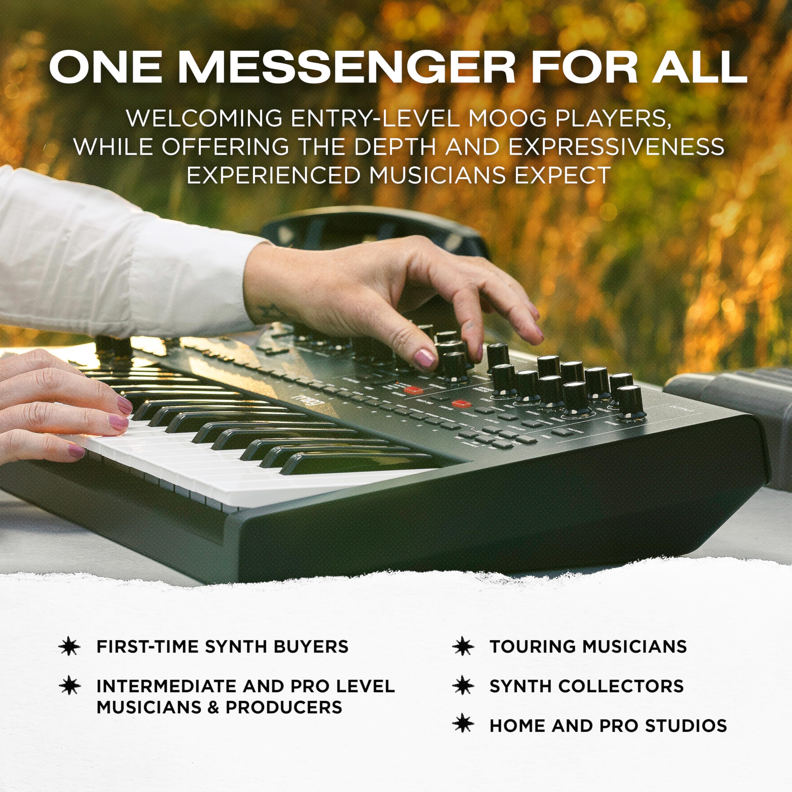 Moog Messenger - Next-Gen Monophonic Analog Keyboard Synthesizer With 32 Keys, 64-Step Sequencer, 256 Presets And Res Bass Compe