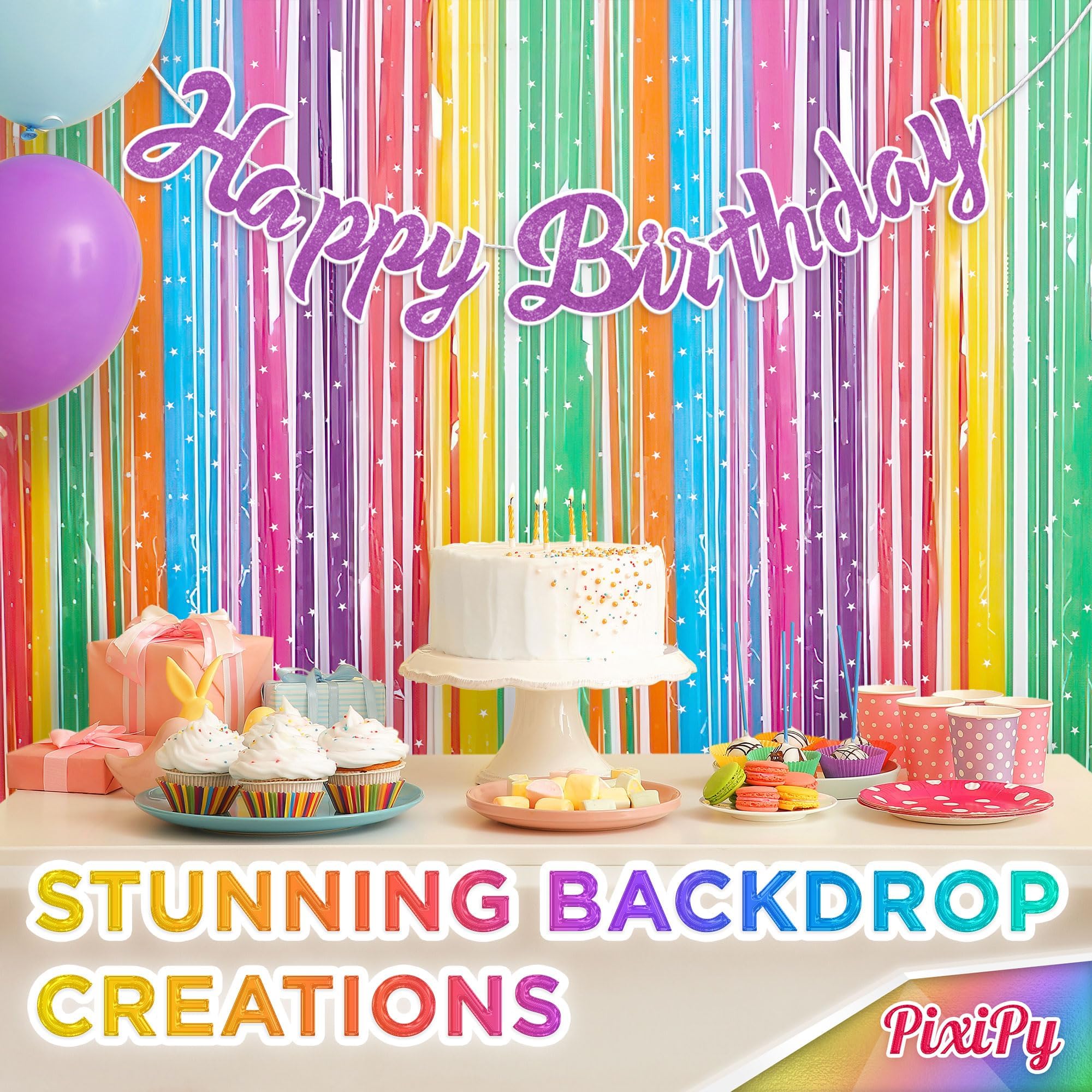 Shimmer Wall Curtain Backdrop (2 Pack, 6.6 X 3.3 Ft), Rainbow Streamers Curtain For Birthday Party Decorations, Photo Booths & T