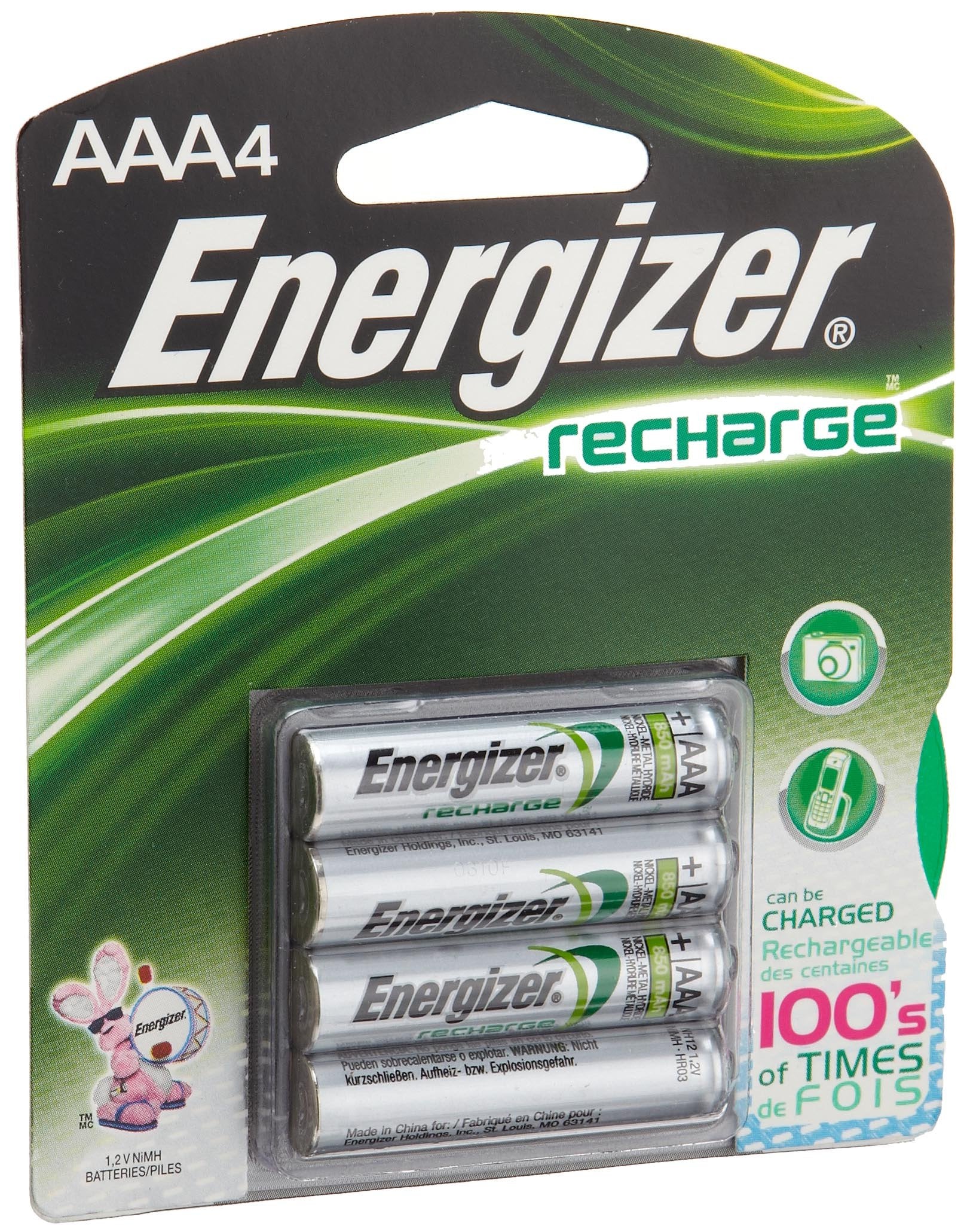Energizer Nimh Rechargeable Batteries, Aaa, 4 Batteries/Pack