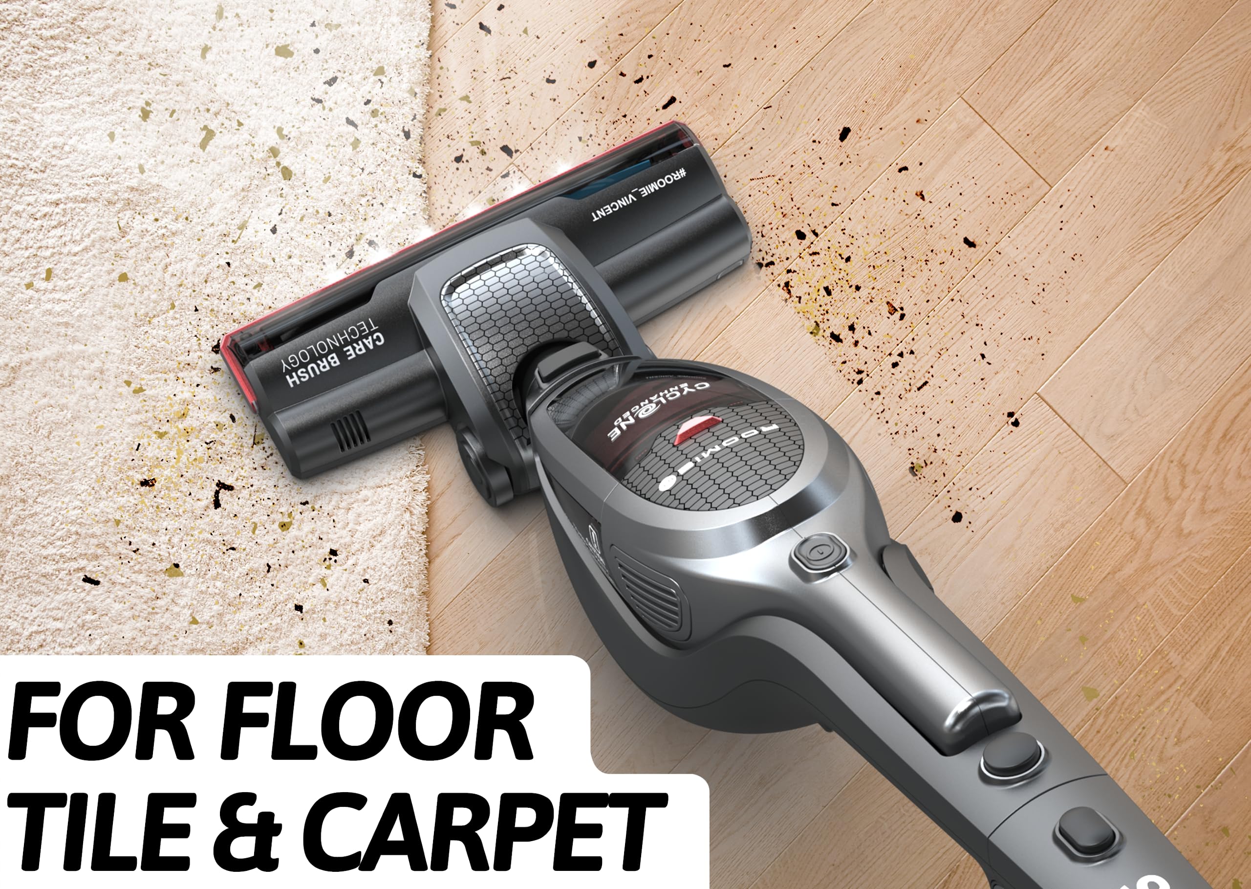 Roomie Tec SlimVac Cordless Vacuum Cleaner - 2200mAh Battery, Lightweight 2-in-1 Handheld, Space Grey, Model SL587A, Auto Recharge Station