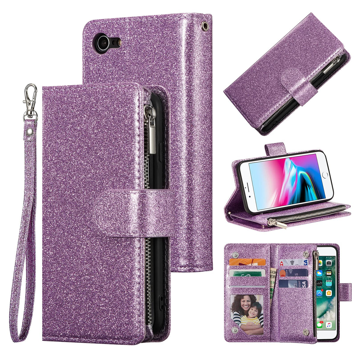 Ueebai Wallet Case For Iphone Se 2022 5G/Iphone 7/Iphone 8/Iphone Se 2020, Premium Pu Leather Magnetic Closure Handbag Zipper Co