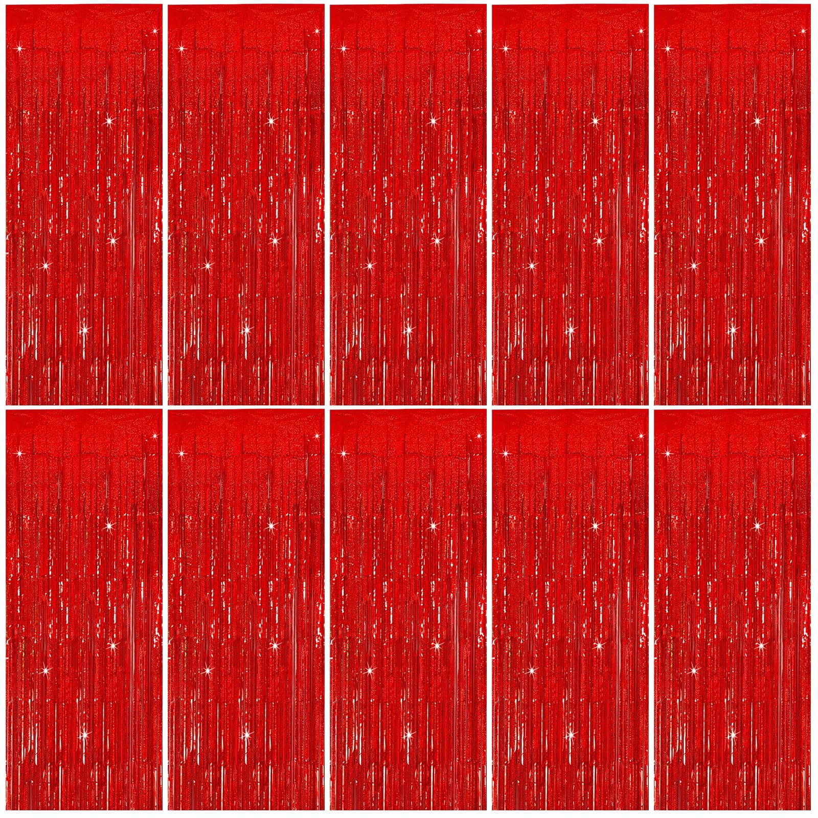 Tinsel Curtain Party Backdrop Red Birthday Party Decorations 10 Packs Glitter Foil Fringe Curtain Party Decor Streamers Photo Bo