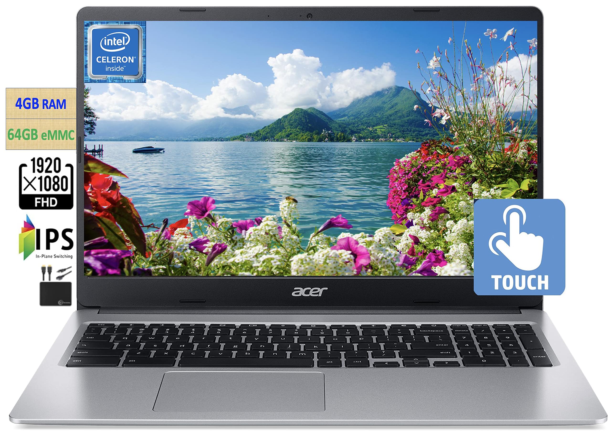 acer 2023 Chromebook 15.6 FHD 1080p IPS Touchscreen Light Computer Laptop, Due-core Intel Celeron N4020, 4GB RAM, 64GB eMMC, HD