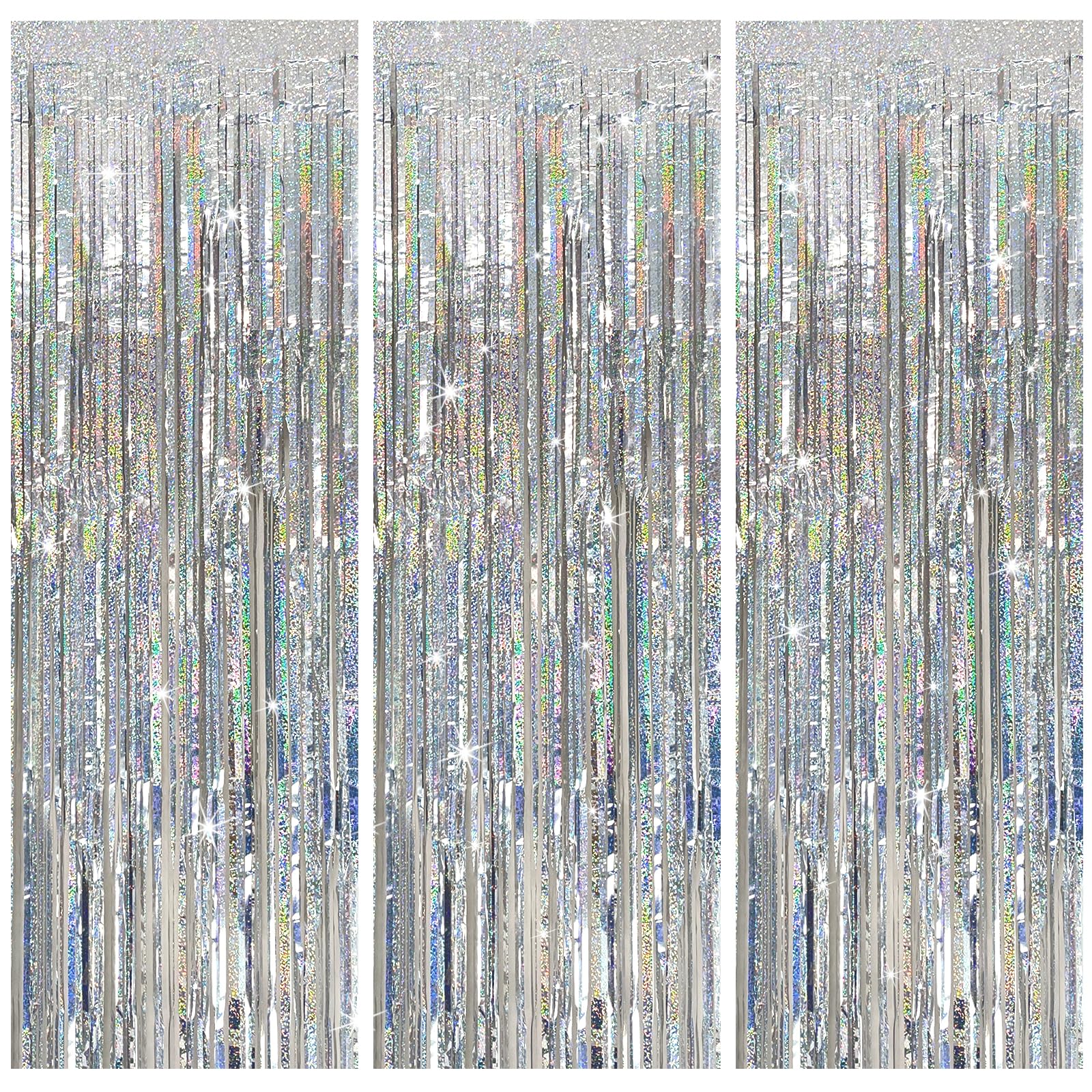 3 Pack Silver Backdrop Curtain Party Decorations Foil Fringe Backdrop Silver Tinsel Streamers Birthday Bachelorette New Year Chr