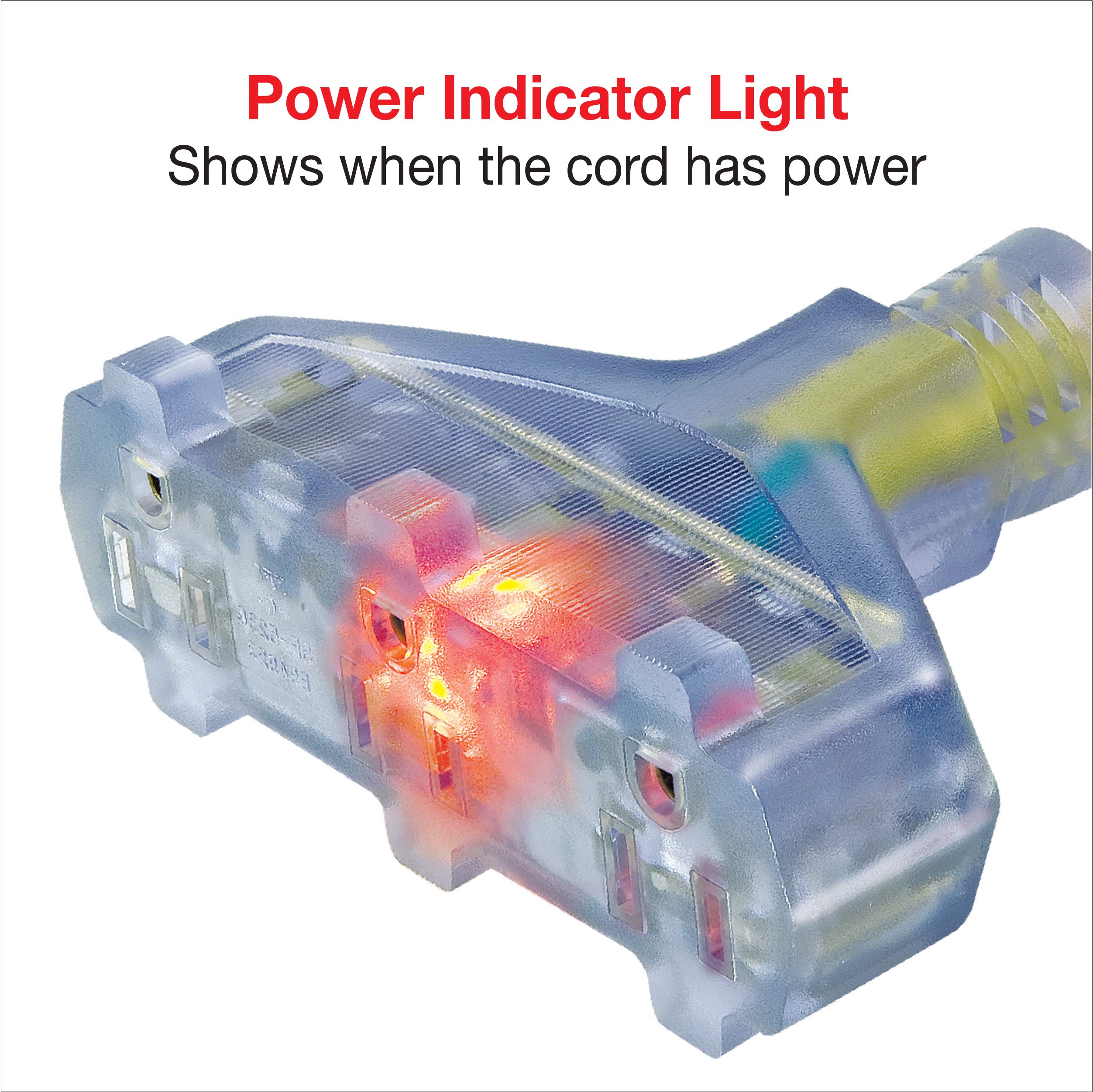 Clear Power 3 Ft 12/3 Sjtw, 3 Outlet Extra Heavy Duty Outdoor Extension Cord Adapter, With Gfci,Yellow, Water & Weather Resistan