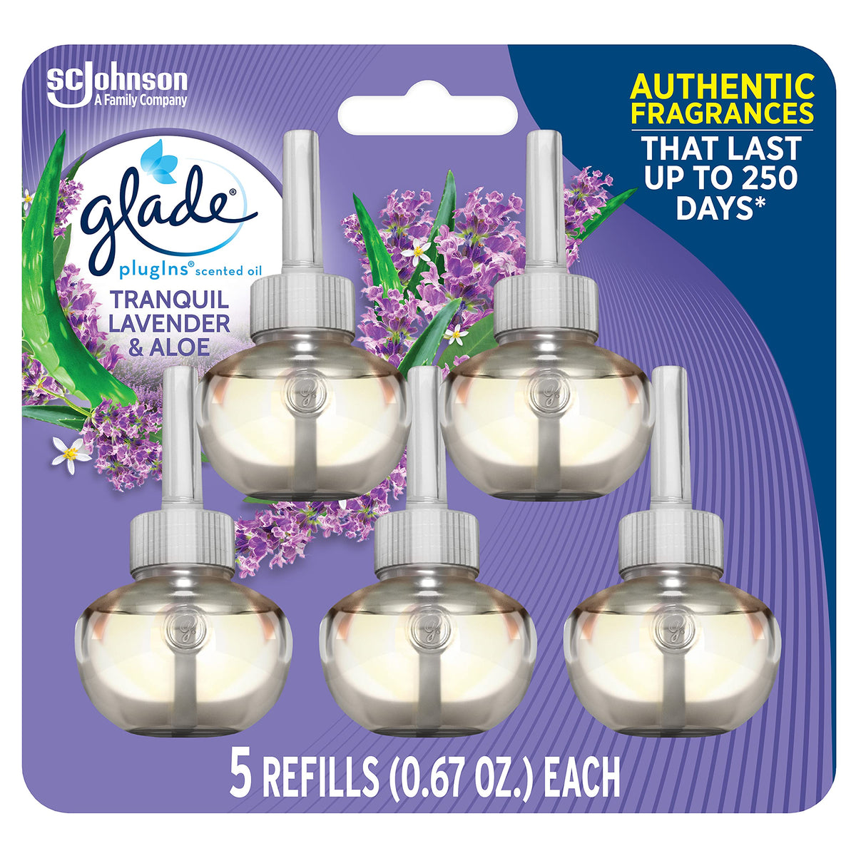 Glade Plugins Refills Air Freshener, Scented And Essential Oils For Home And Bathroom, Tranquil Lavender & Aloe, 3.35 Fl Oz, 5 C