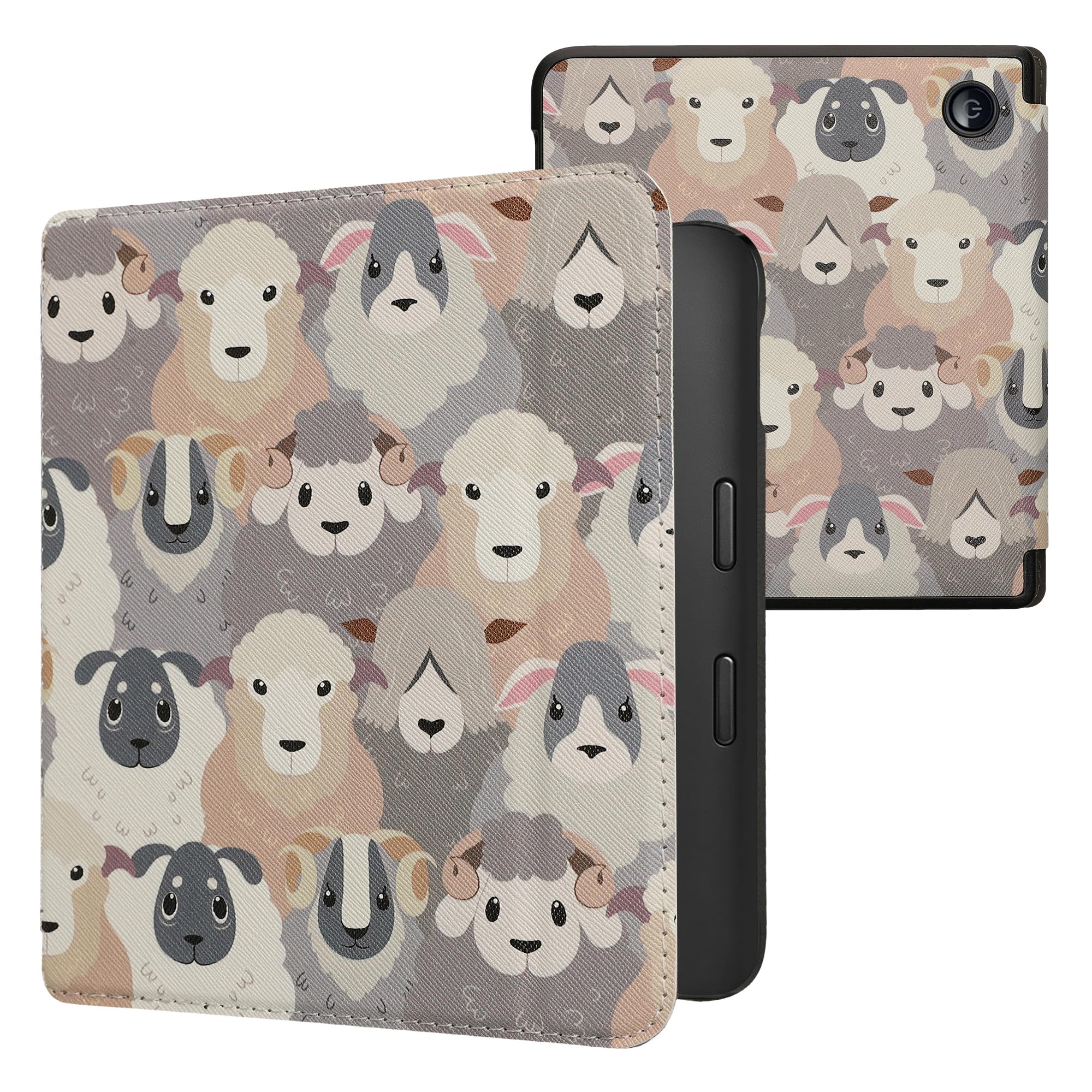 Kwmobile Case Compatible With Kobo Libra 2 Case   Ereader Cover   Sheep White/Brown/Grey