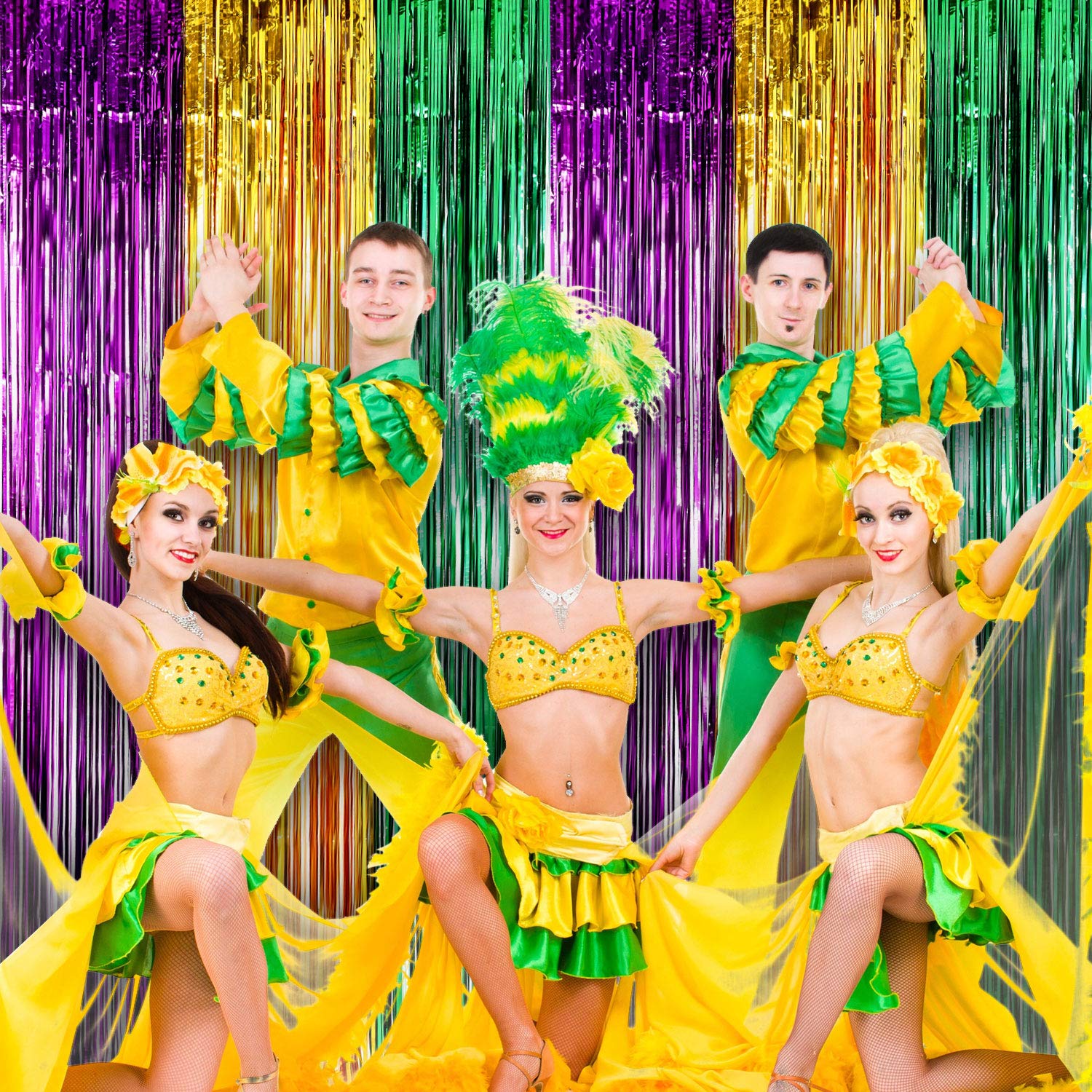 Sumind 4 Pack Mardi Gras Foil Curtains Metallic Fringe Curtains Shimmer Curtain For Birthday Wedding Party Mardi Gras Party Deco