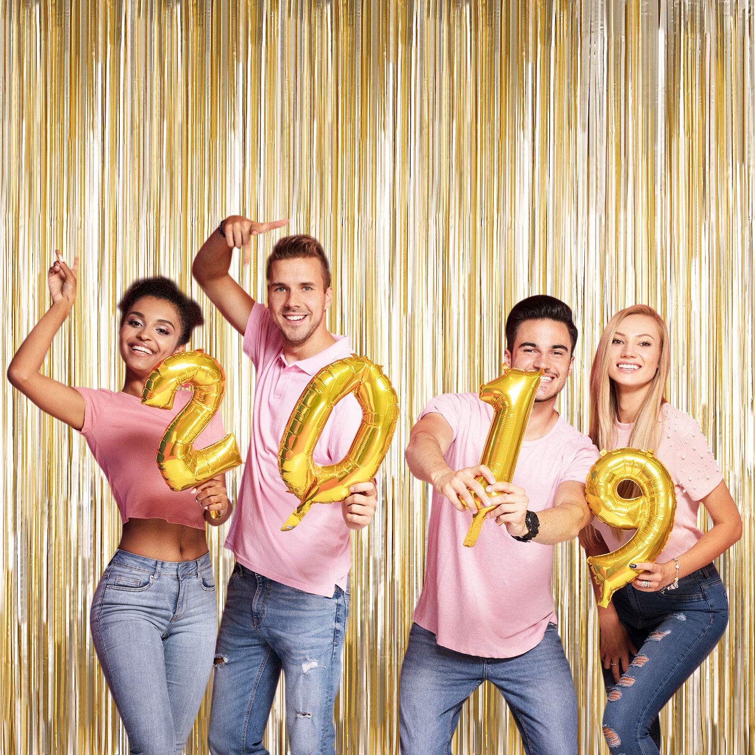 4 Packs Photo Booth Backdrops Foil Curtains Metallic Tinsel Backdrop Curtains Door Fringe Curtains For Wedding Birthday Christma