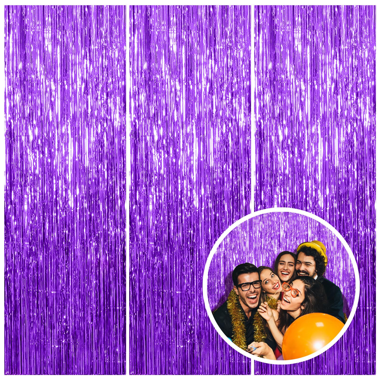 3 Pack Purple Streamers Backdrop Curtain Halloween Party Decorations Purple Tinsel Foil Fringe Backdrop Birthday Graduation Bach