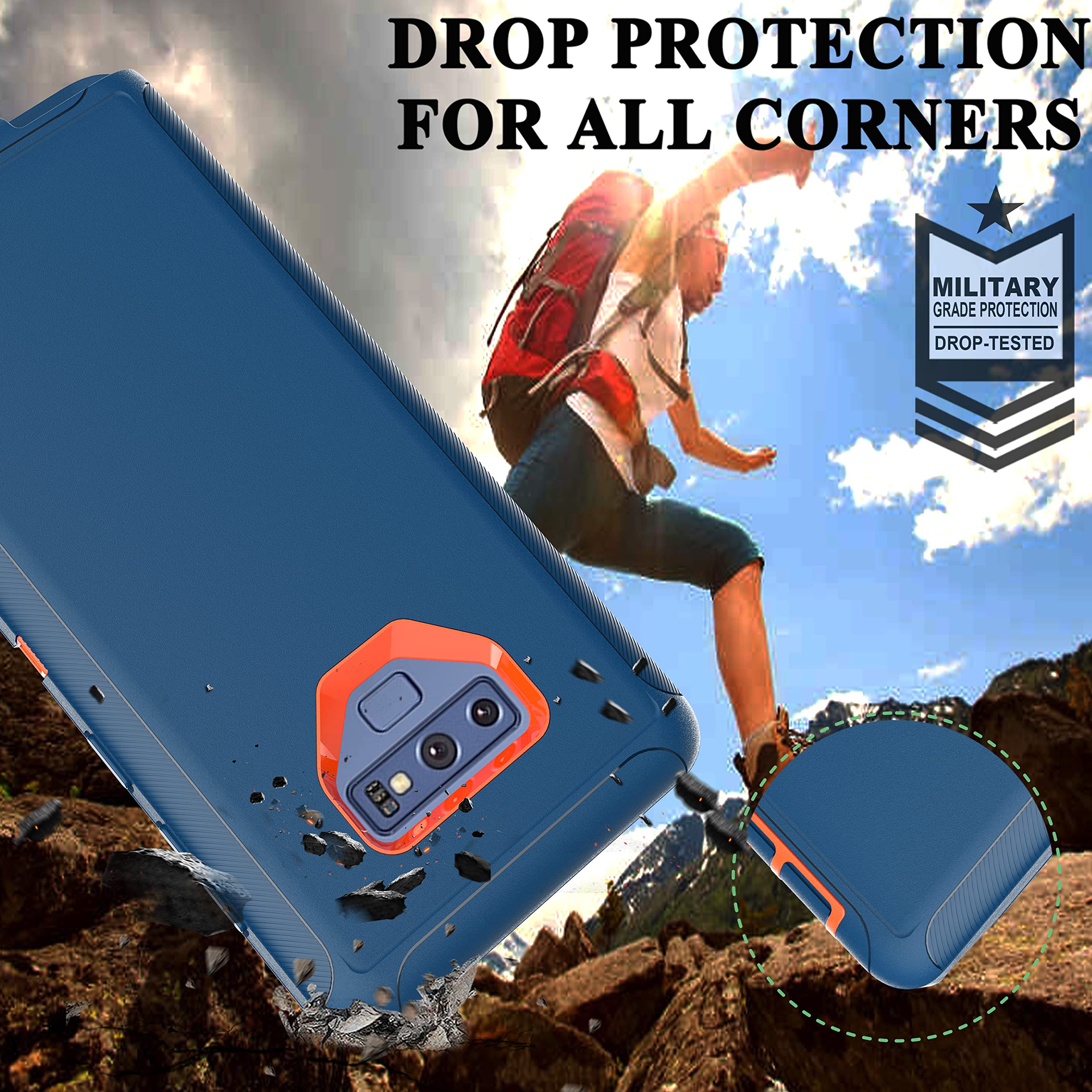 Ymhxcy 3 In 1 Heavy Duty Protection Case For Galaxy Note 9 6.4 Inch,With [ Flexible Tpu Film And Camera Lens Film] 2 Pack Shockp