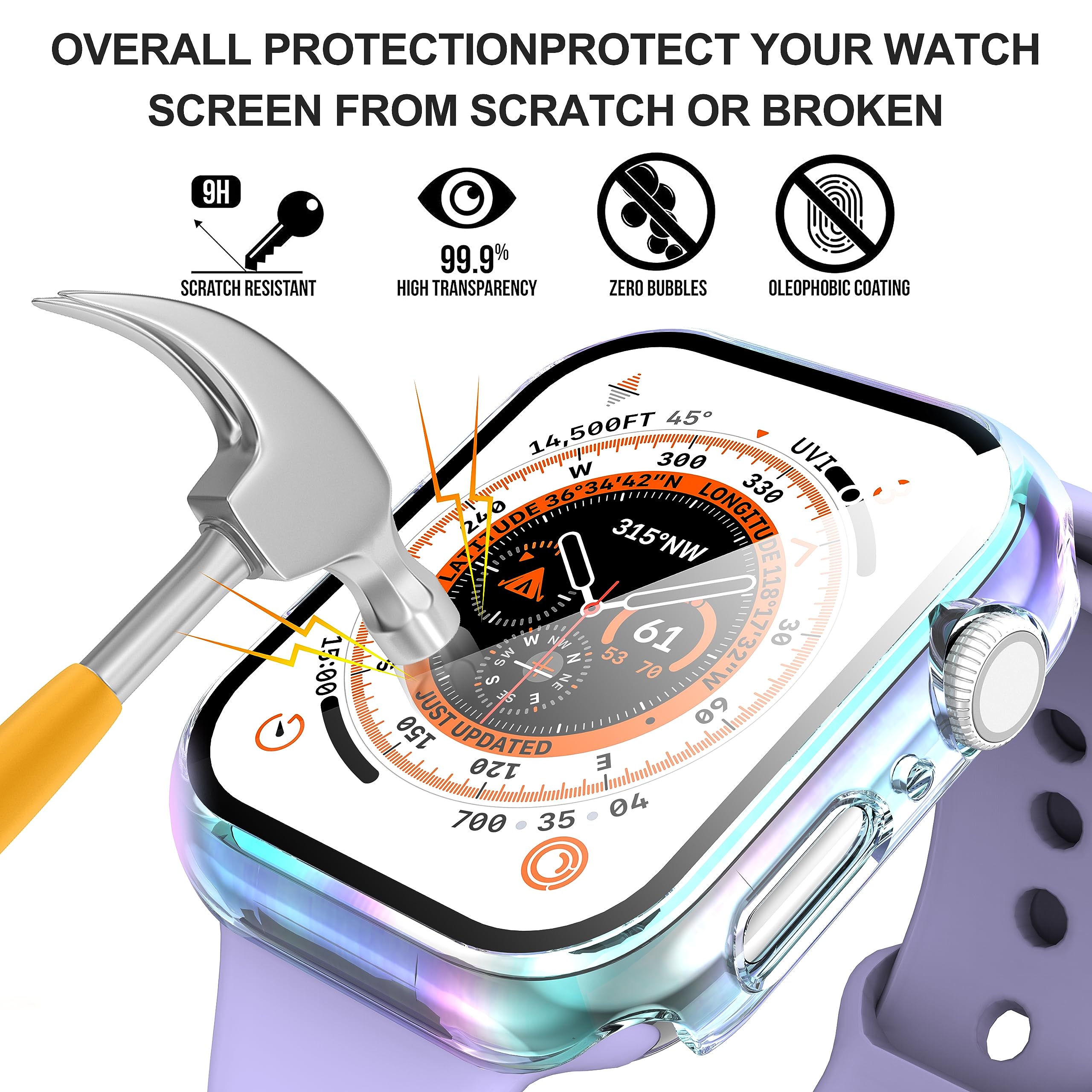 Suoman 2 Pack For Apple Watch Series 8/7/6/5/4/Series Se /Se 2 40Mm Screen Protector Case, Tempered Glass All Around Screen Prot