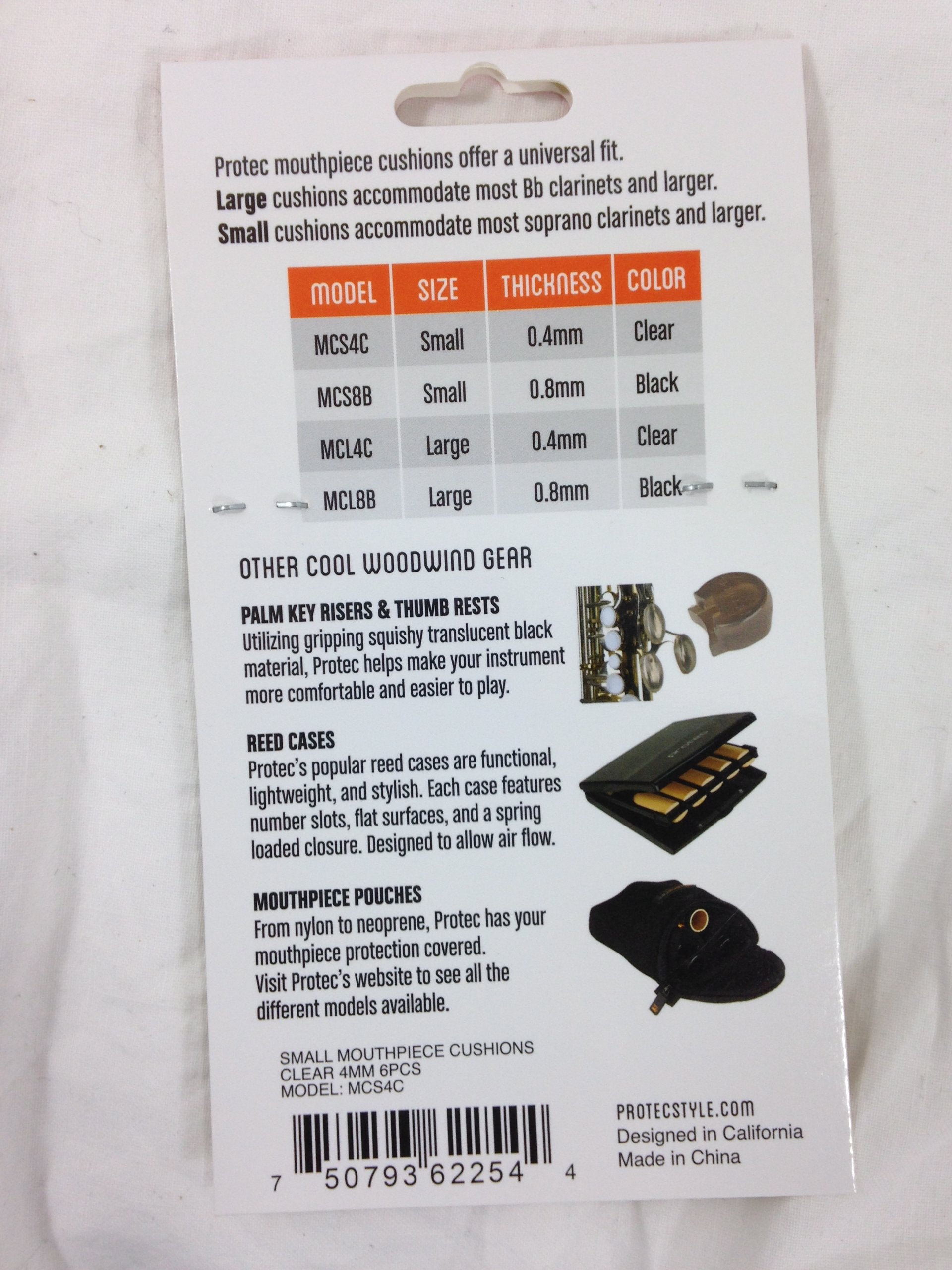 Protec Woodwind Mouthpiece Cushions, 6 Pack, Size Large, Thin (.4Mm), Clear, Model Mcl4C