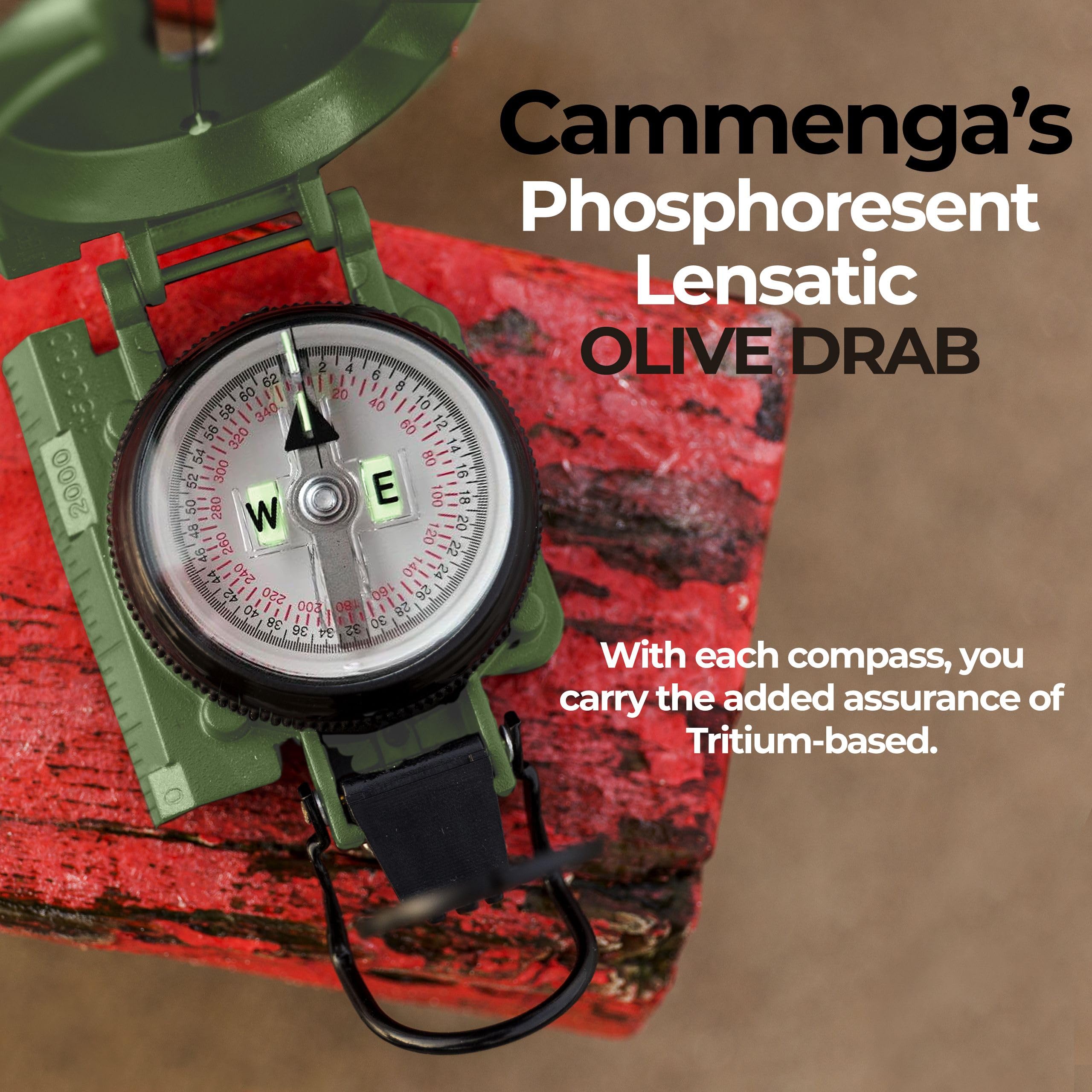 Cammenga Compass Military Grade Phosphorescent - Lensatic Compass Shock, Sand, And Waterproof, Tactical, Navigation - Made In Th
