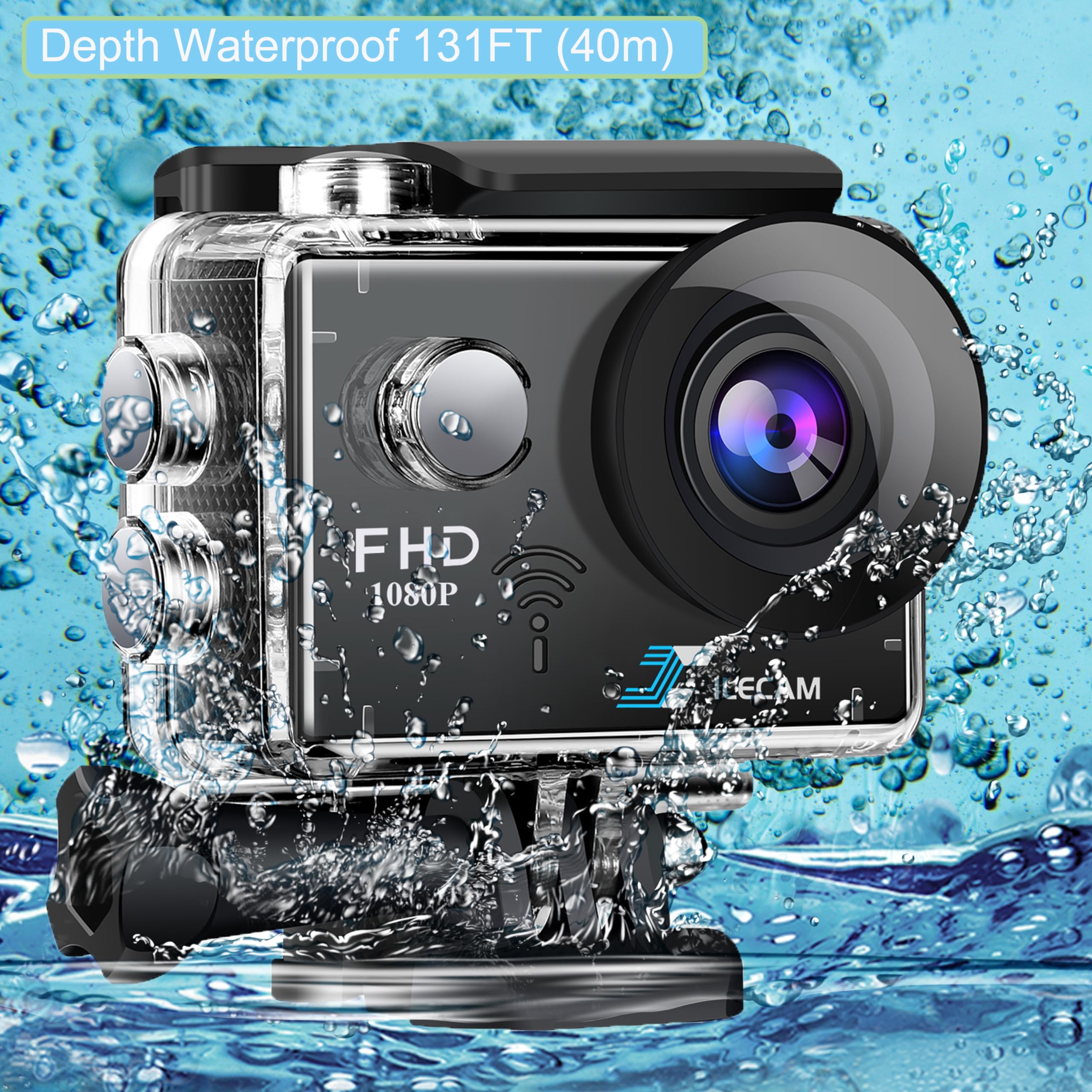 Xilecam Action Camera 1080P Wifi Sports Camera 4Xzoom Action Camera 40M/131Ft Underwater Waterproof With 2 X1050 Mah Batteries A