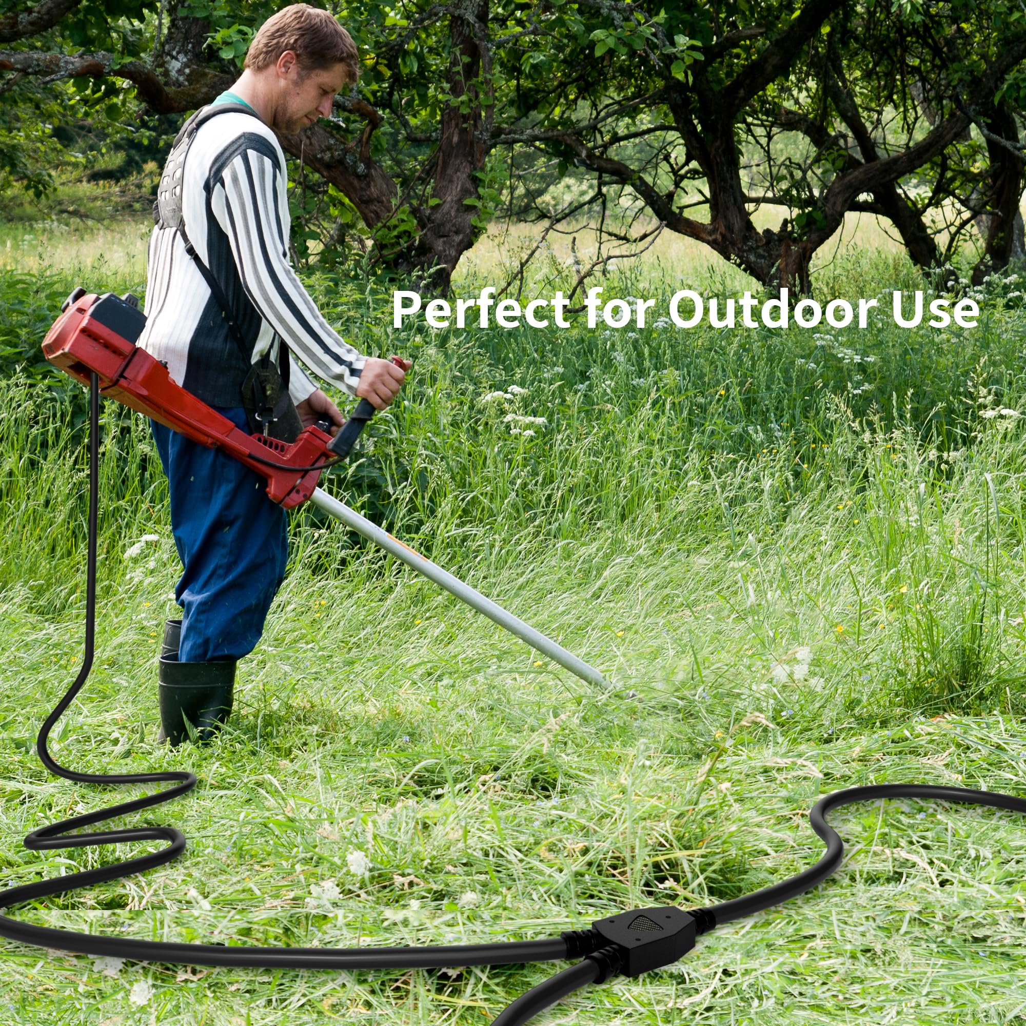 2 Way Power Extension Cord Splitter 25 Ft Total (13+6+6) 3 Prong 1 To 2 Extension Cord Cable Y Splitter Outlet Adatper Sjtw Outd