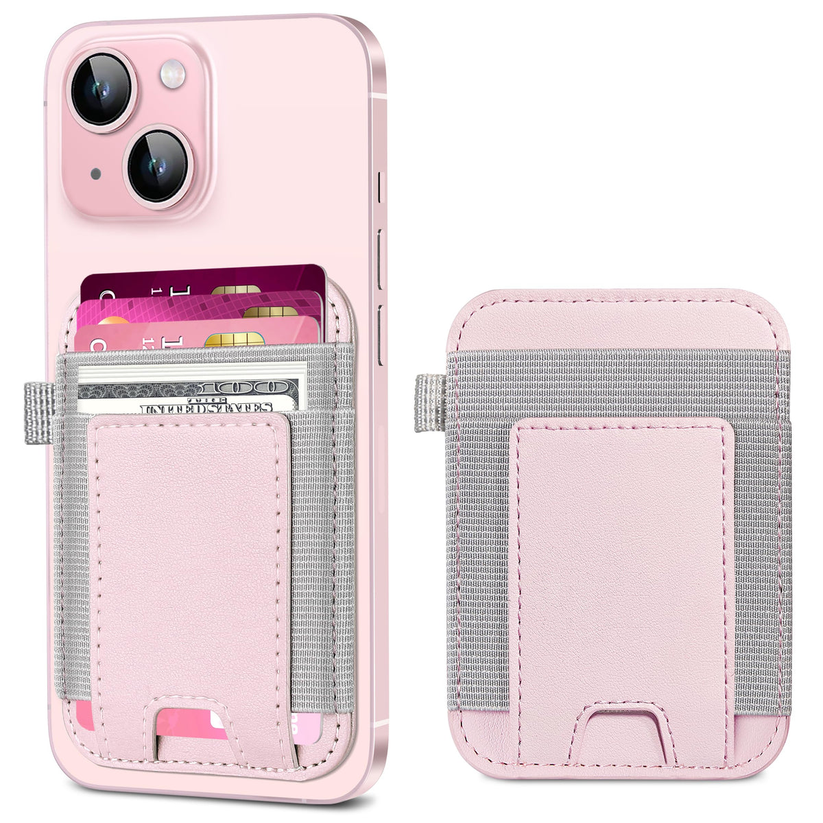 Extrelife Magsafe Wallet For Iphone 14 Pro, Pink, Unisex, Faux Leather, Magnetic, Strong Magnets, 2-7 Card Slot, Cash, Easy Acce