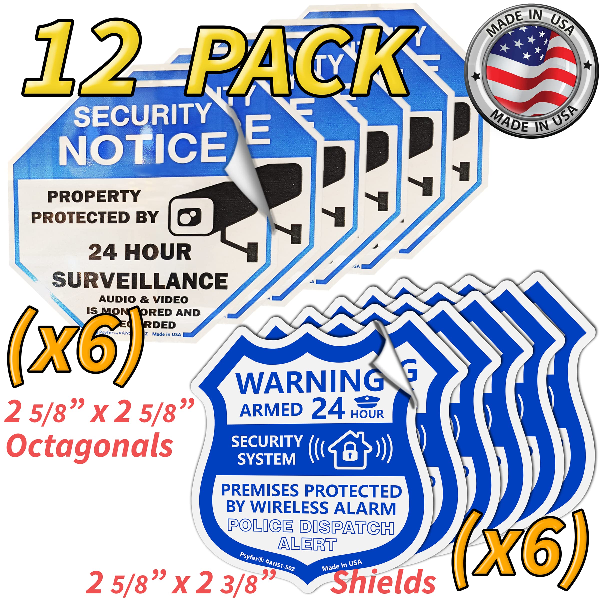 Psyfer (Fade Free) 12 Pack   Security Camera & Alarm Outdoor Uv Waterproof Stickers [Made In Usa]