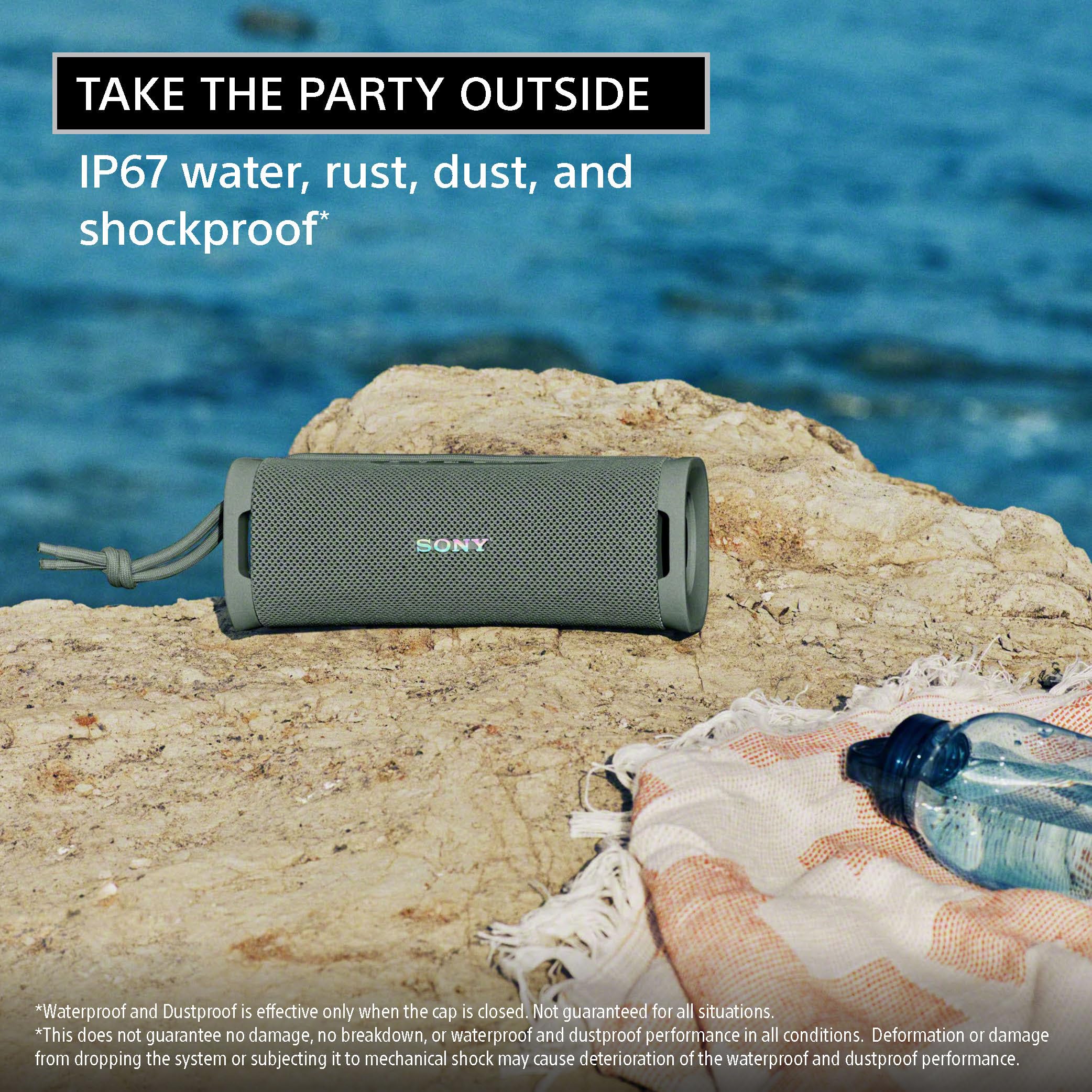 Sony ULT Field 1 Waterproof Portable Bluetooth Speaker, Enhanced Bass, 12h Battery, IP67 Rated Dustproof Shockproof Rustproof, Detachable Strap, SRSULT10W, Off White