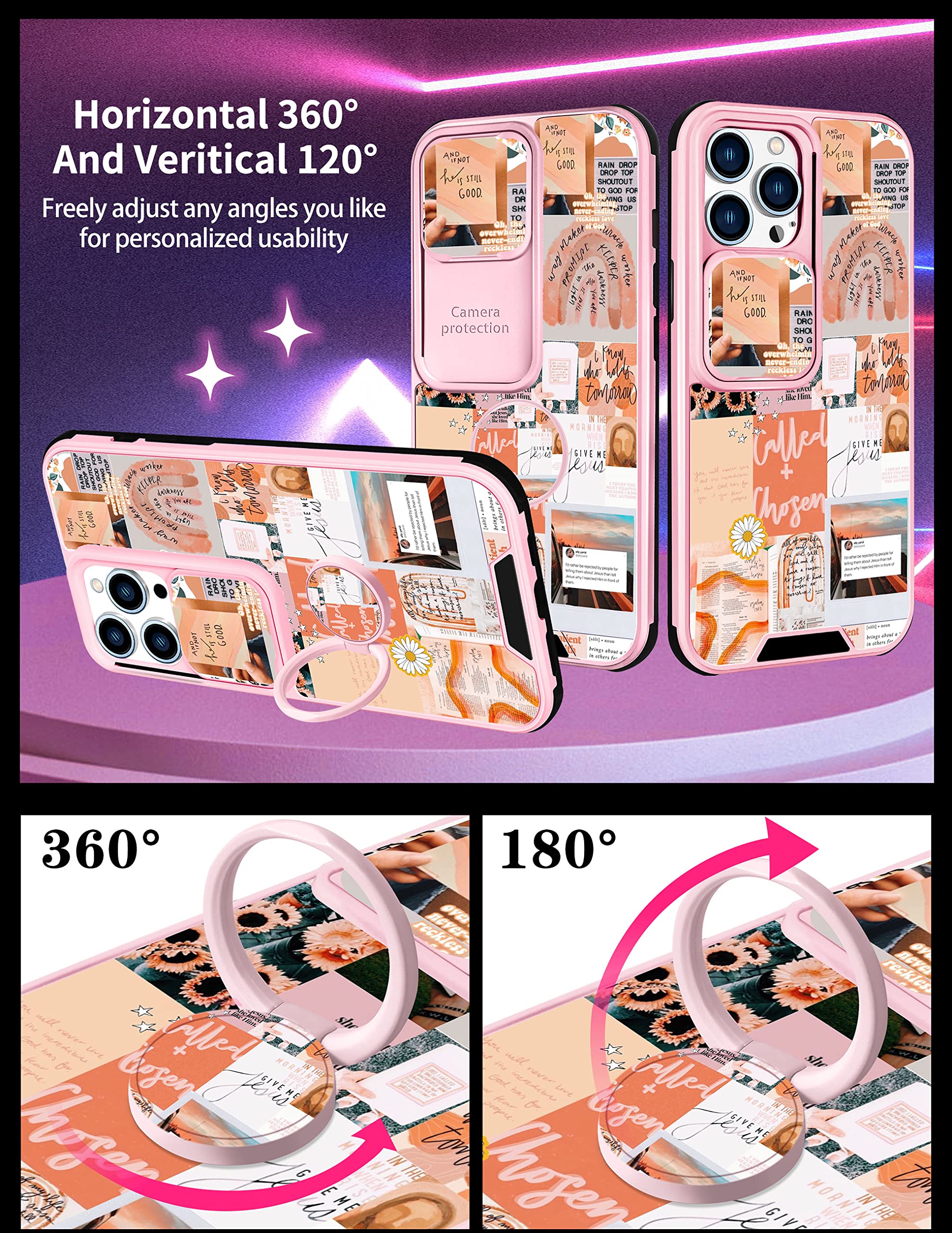 Goocrux (2In1 For Iphone 13 Pro Max Case Women Girls Cute Aesthetic Trendy Phone Cover Collage Good Vibes Pattern Design With Sl