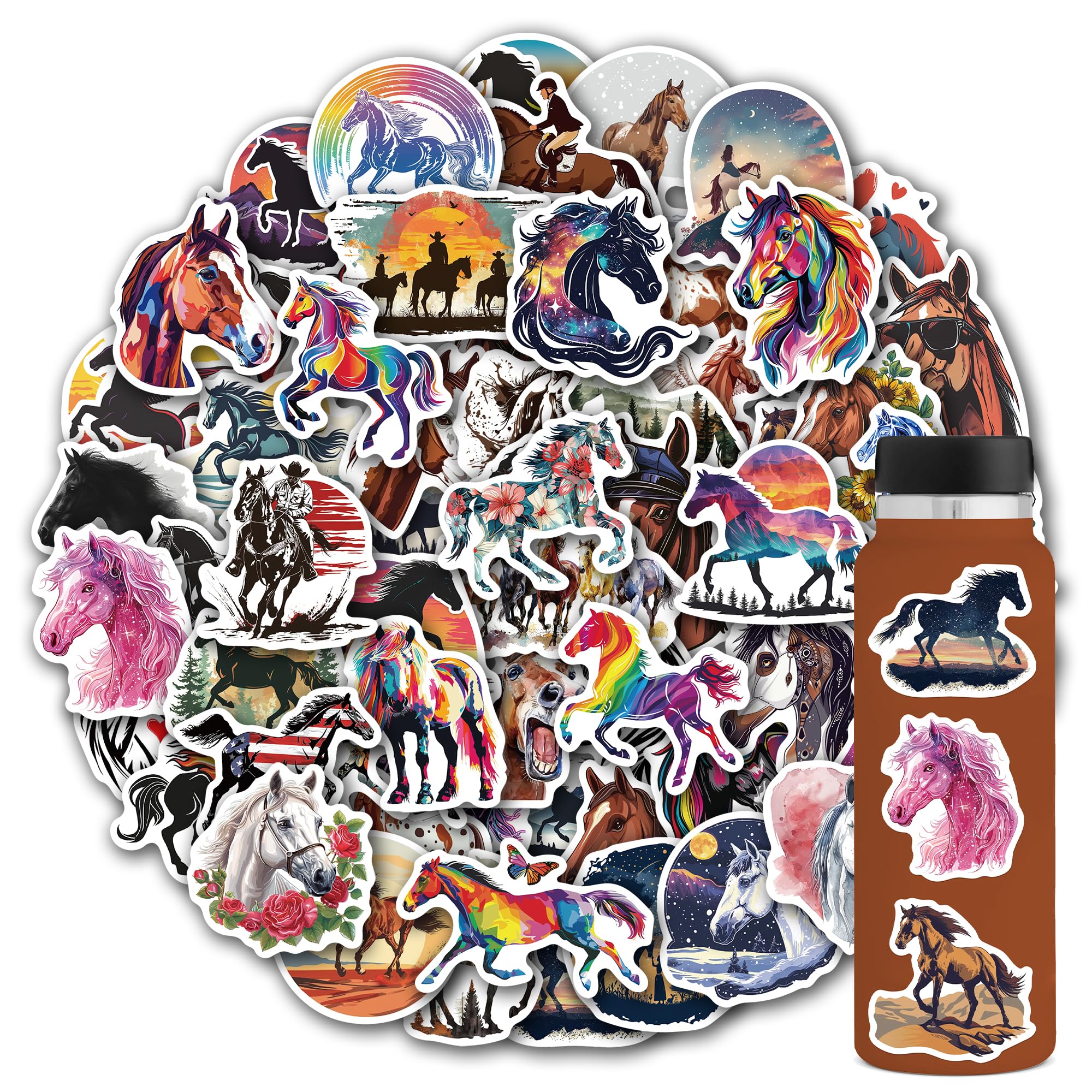 Panzong 102 Pcs Horse Stickers,Horse Riding Stickers For Boys Girls Teens,Unique Designed Cartoon Vinyl Waterproof Aesthetic Hor
