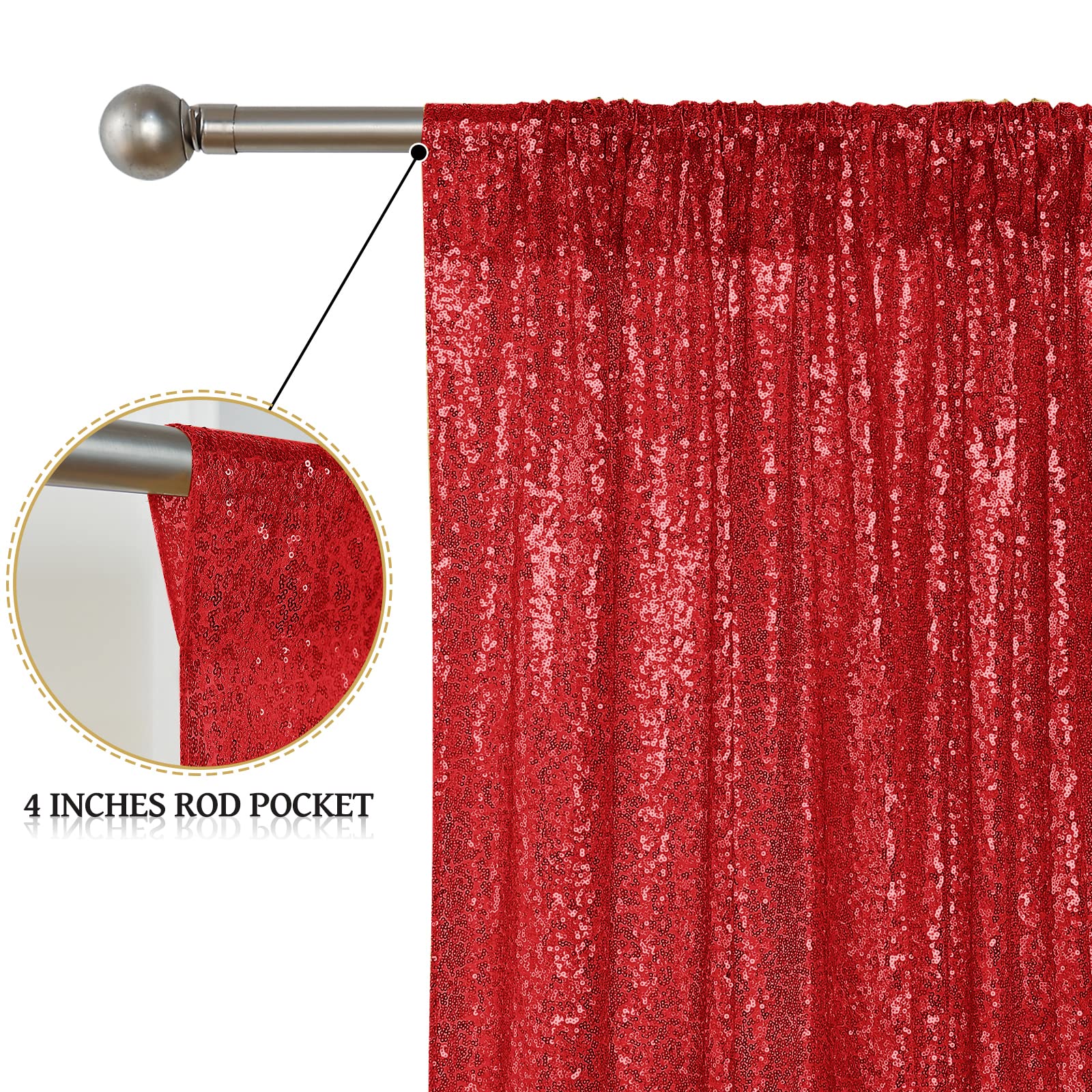 Sugargirl Red Sequin Backdrop Curtain 2 Panels 2Ftx8Ft Glitter Red Background Drapes Sparkle Photography Backdrop For Party Wedd