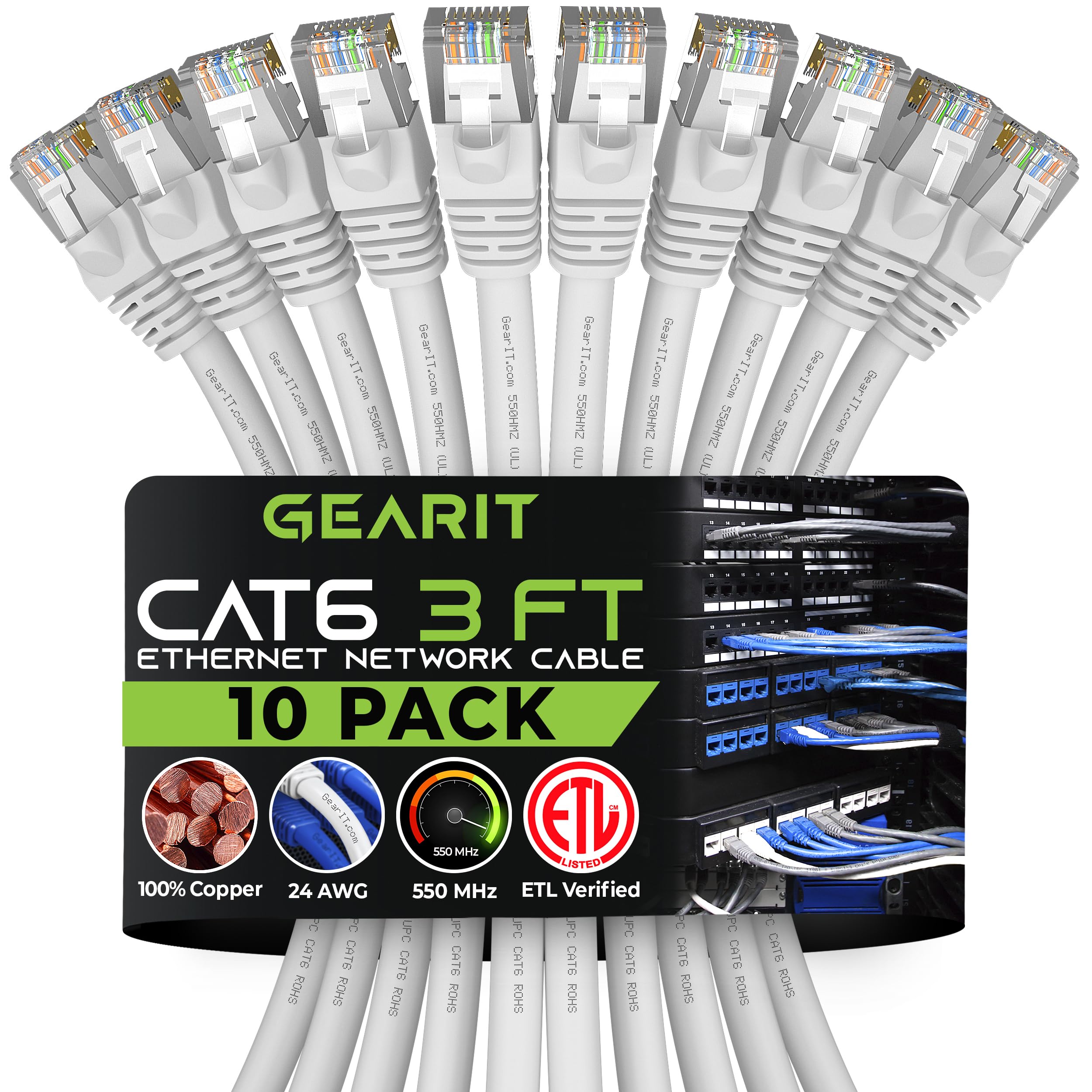 Gearit Cat 6 Ethernet Cable 3 Ft (10 Pack)   Cat6 Patch Cable, Cat 6 Patch Cable, Cat6 Cable, Cat 6 Cable, Cat6 Ethernet Cable,