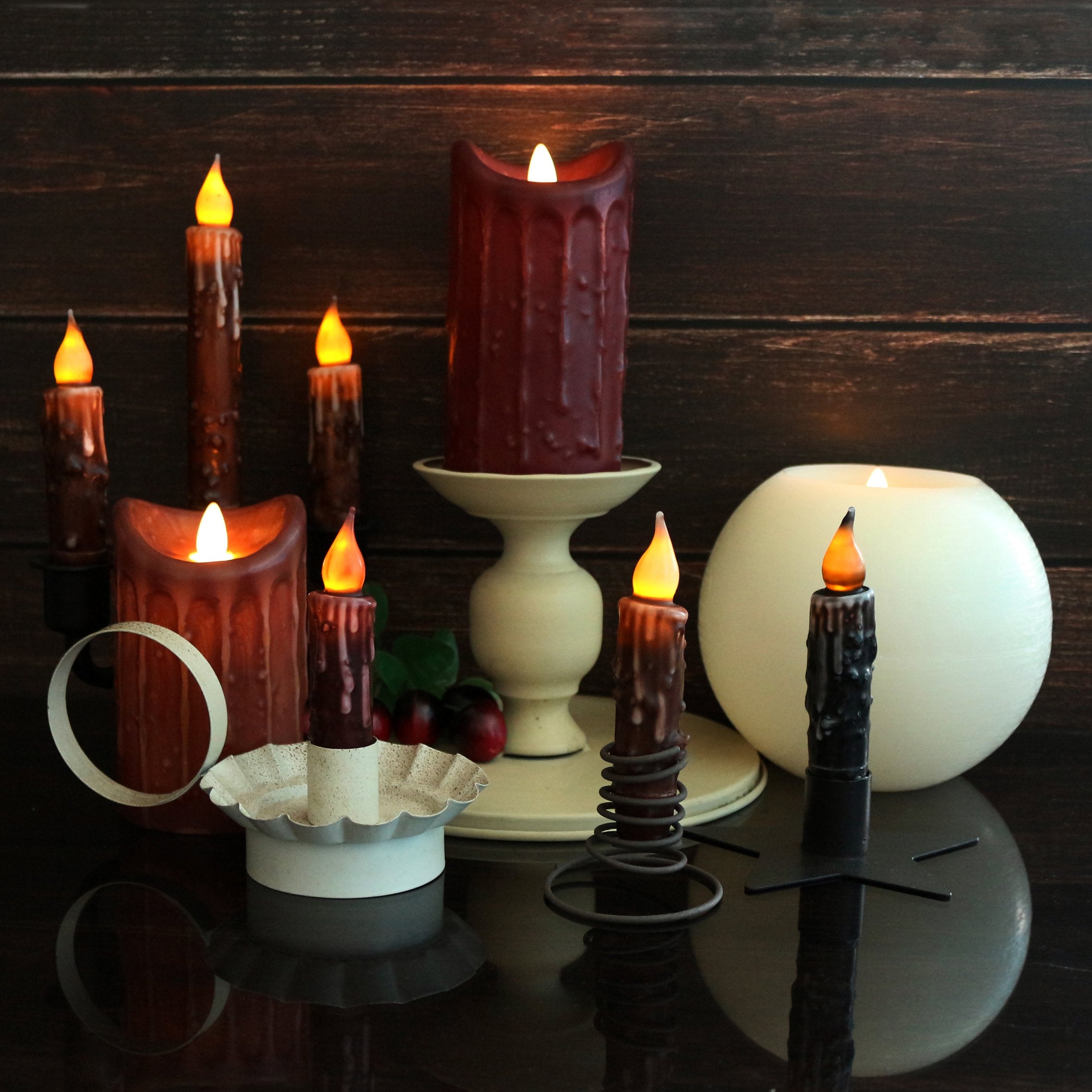 Cvhomedeco. Real Wax Hand Dipped Battery Operated Led Timer Taper Candles Country Primitive Flameless Lights D?Or, 4 3/4 Inch, B