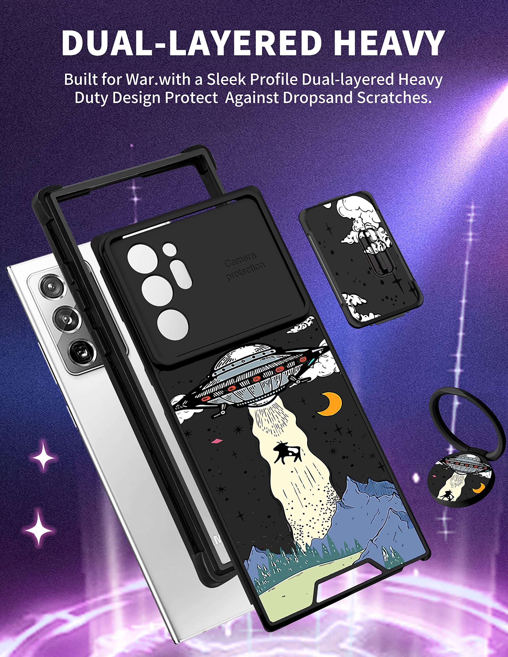 Goocrux (2In1 For Samsung Galaxy Note 20 Ultra Case For Women Girls Cute Ufo Phone Cover Cool Aliens Universe Design With Slide