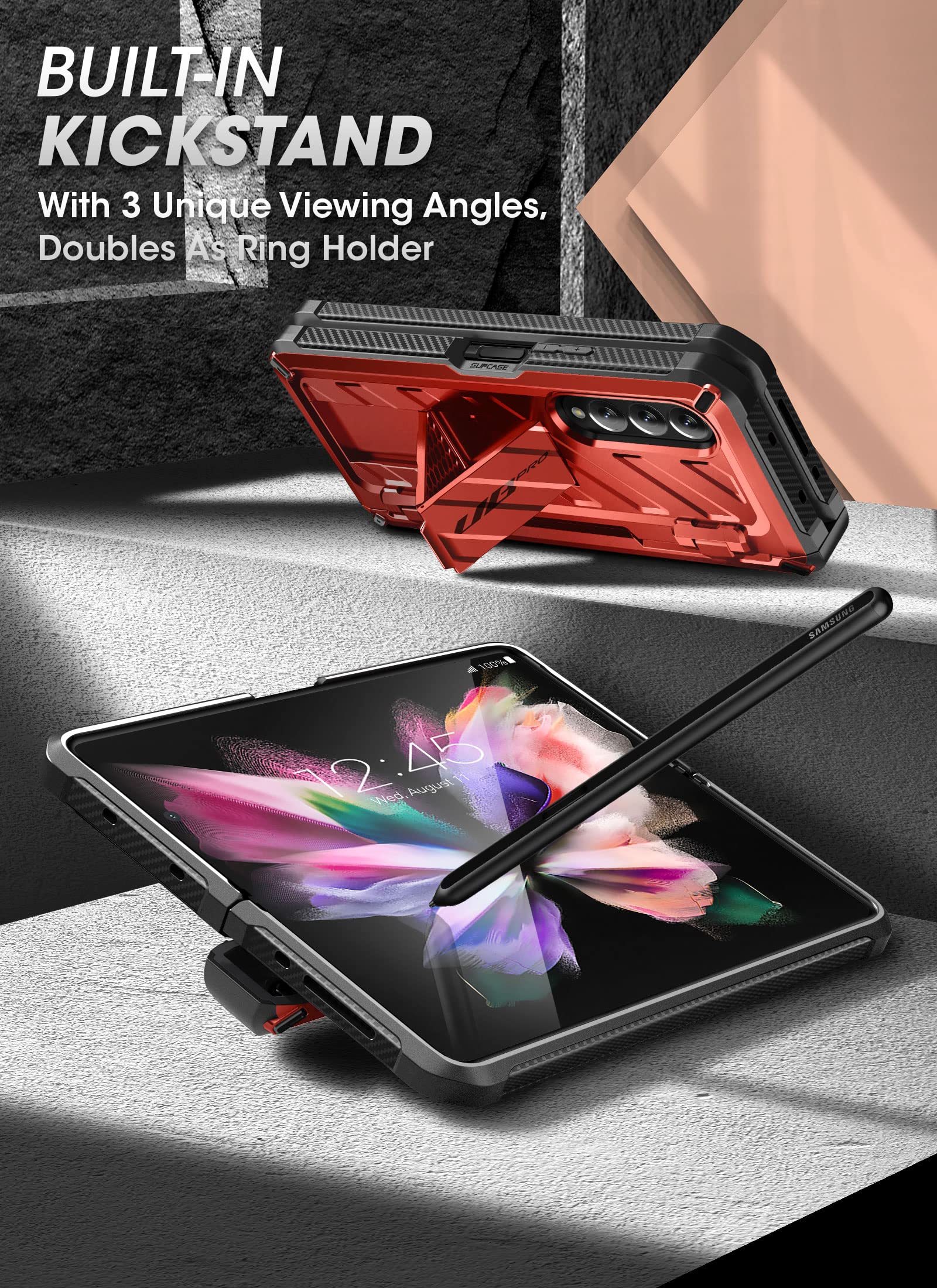 Supcase For Galaxy Z Fold 3 Case With S Pen Holder (Unicorn Beetle Pro), [Built In Screen Protector & Stand] [Military Grade Pro