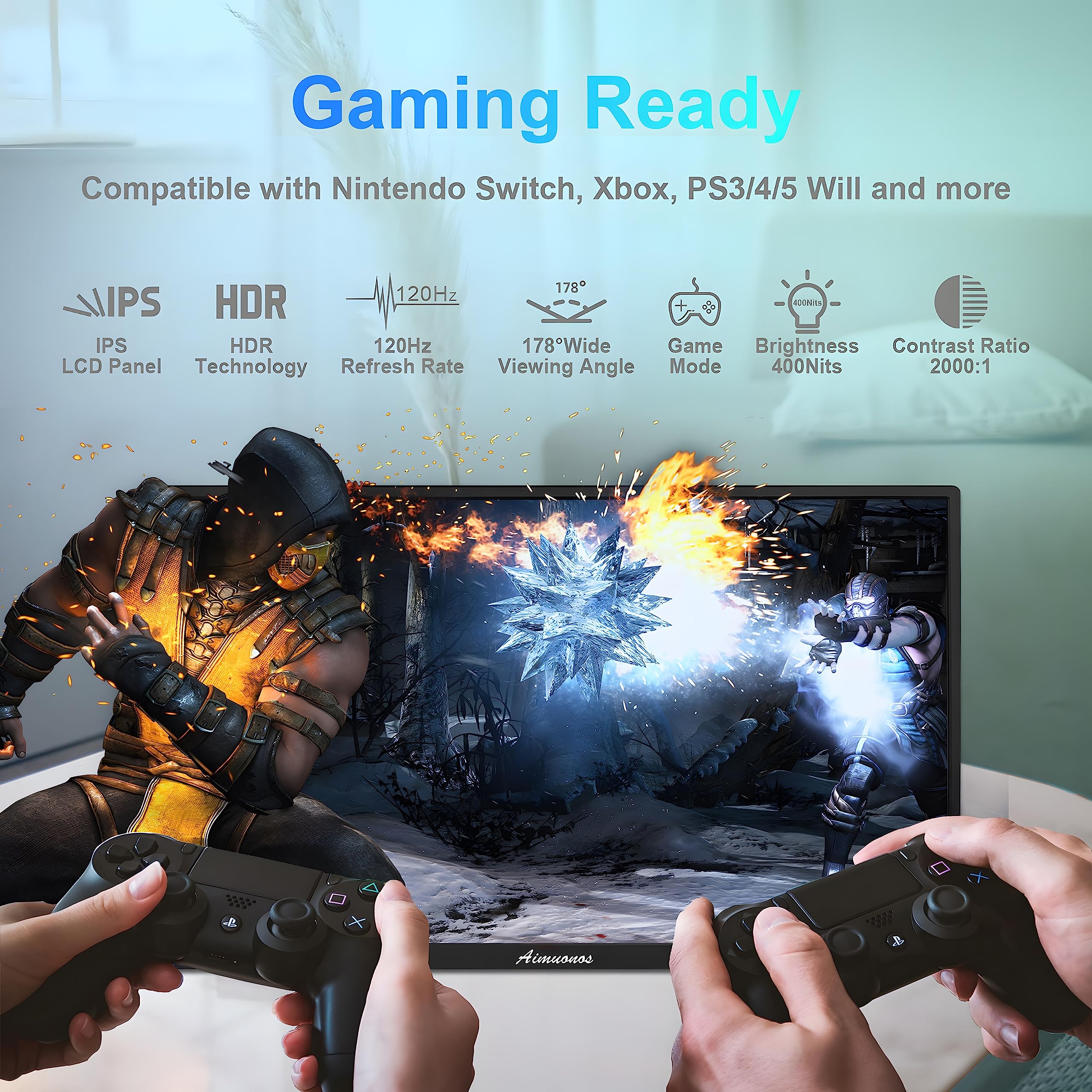 Aimuonos 18.5Inch Portable Monitor For Laptop,1080P Laptops Monitors 120Hz Fhd Hdr Plug&Play Hdmi Ips Display Dual Speakers Trav