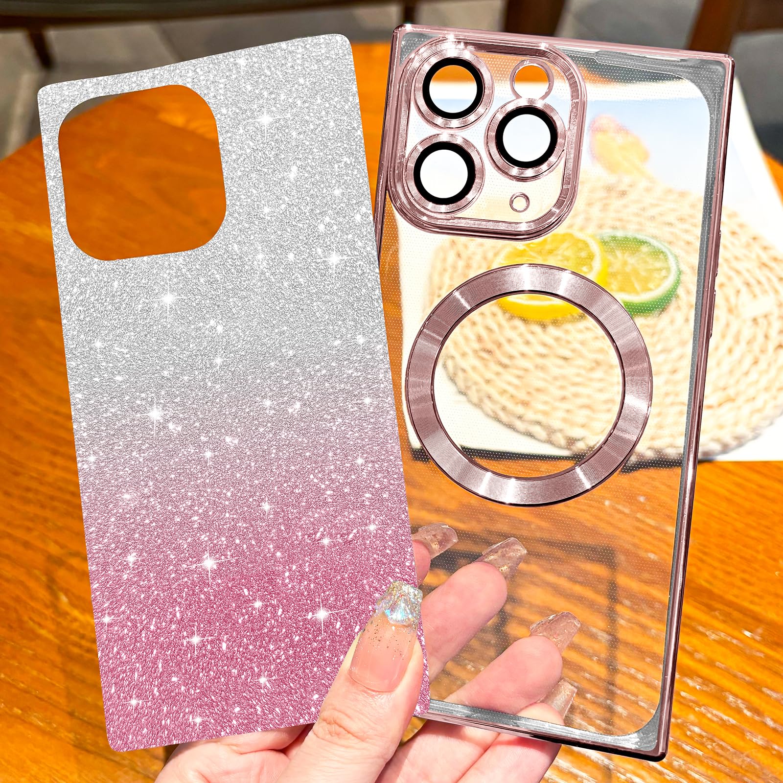 Hython For Iphone 11 Pro Max Case Clear Magnetic Glitter Phone Cases [Compatible With Magsafe] Full Camera Lens Protector Gradie
