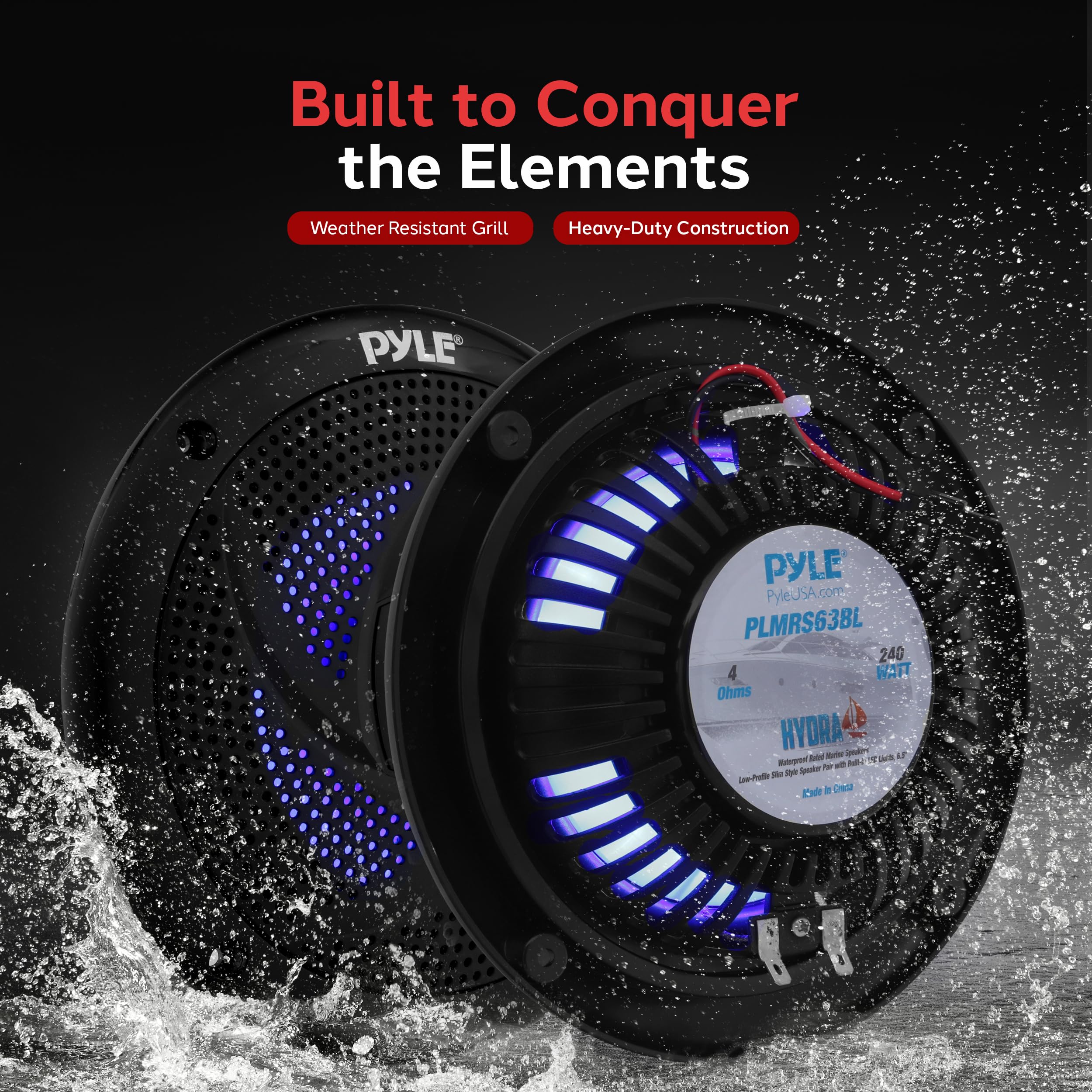 Pyle Marine Waterproof Speakers 6.5    - Low Profile Slim Style Wakeboard Tower And Weather Resistant Outdoor Audio Stereo Sound