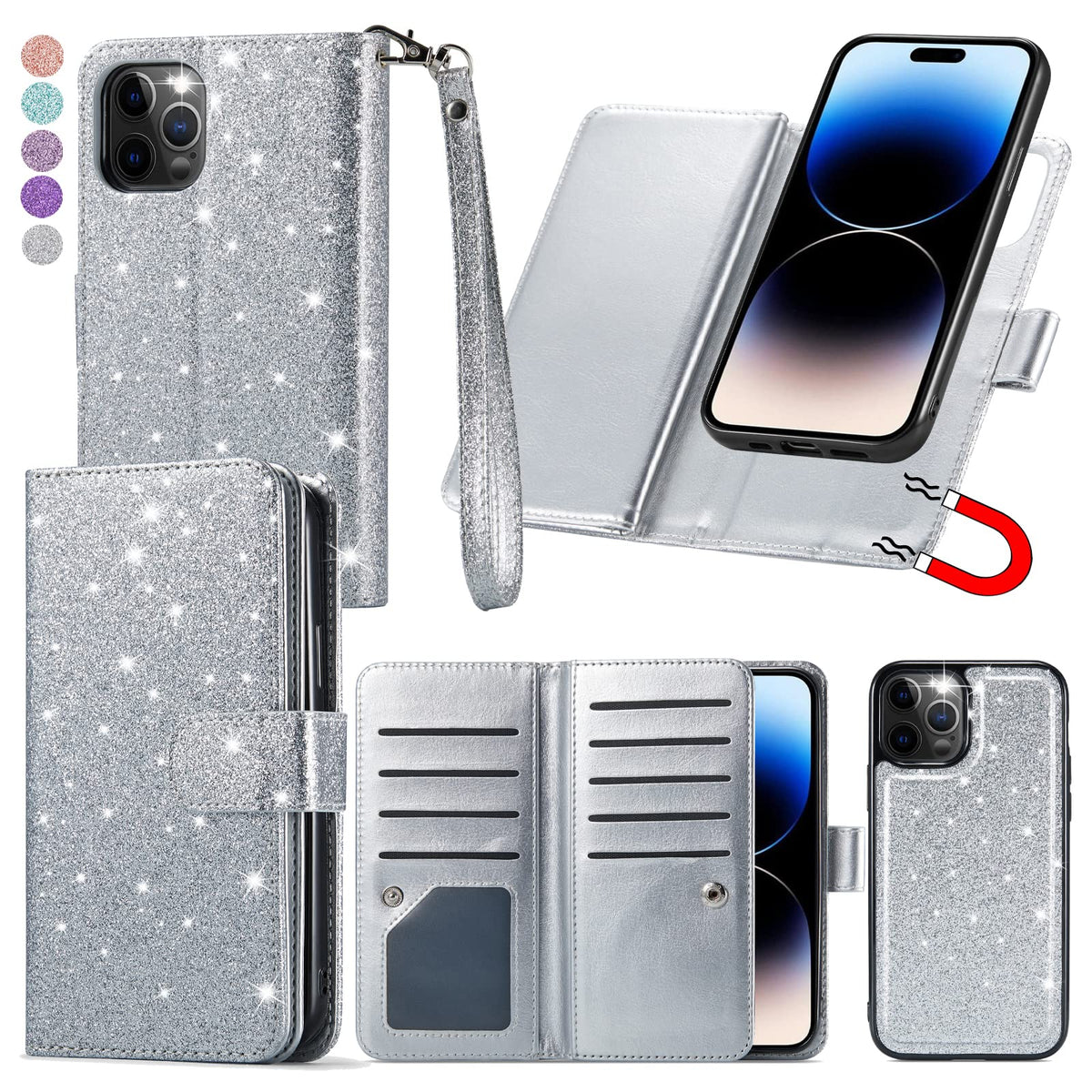 Varikke For Iphone 14 Pro Case Wallet, Iphone 14 Pro Wallet Case For Women With Card Holder & Powerful Magnetic Detachable Case 