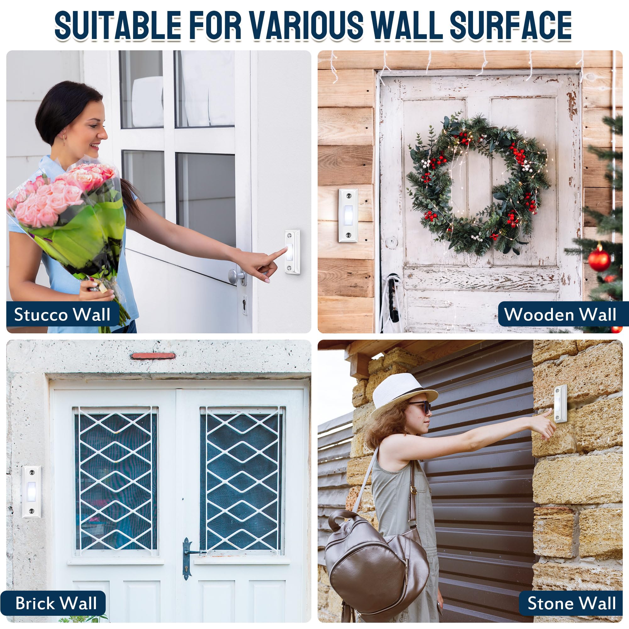 Dreyoo Metal Doorbell Push Button, Heavy Duty Metal Door Bell Wired Button Led Lighted Wall Mounted Door Bell Push Buttons For H