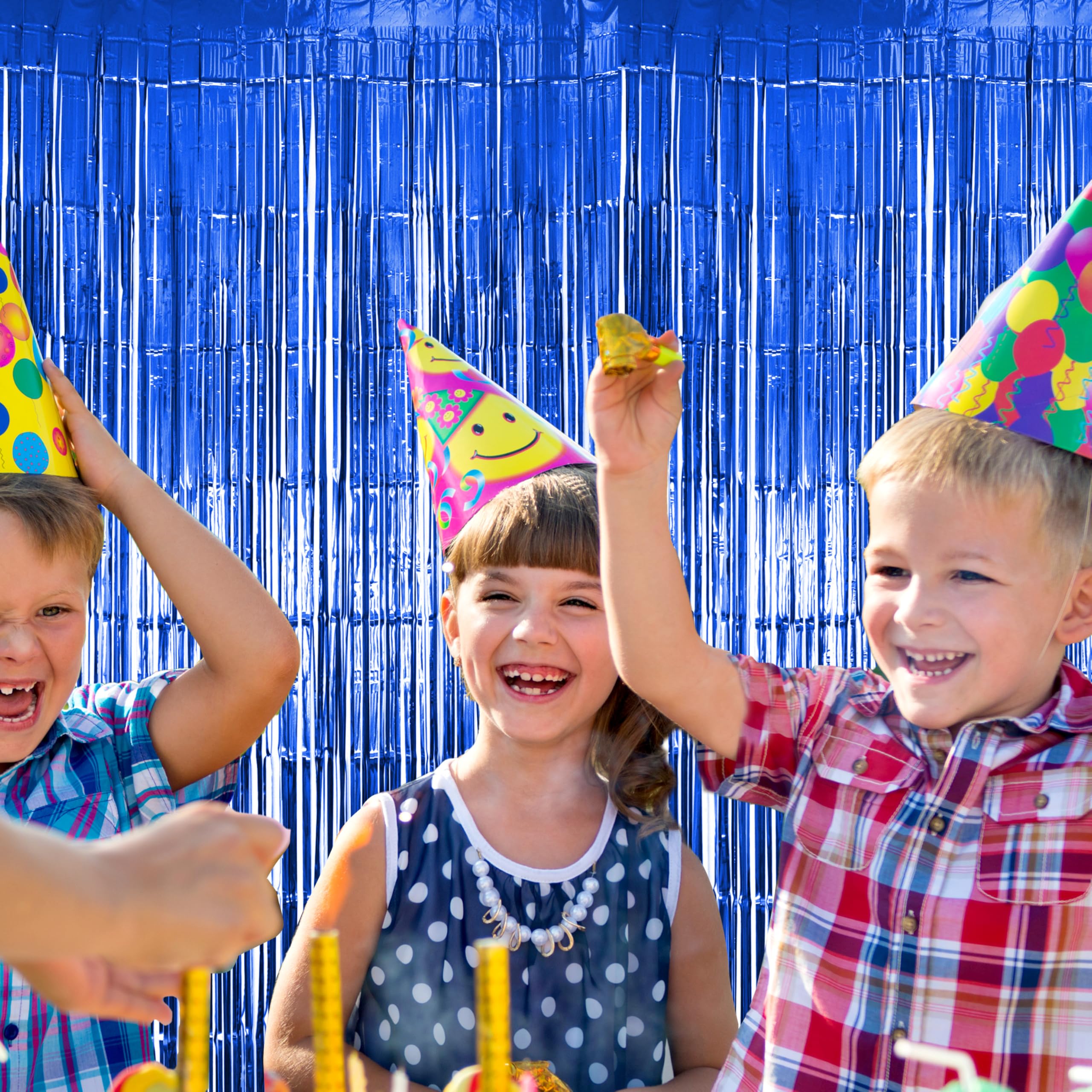 2 Pack Blue Fringe Backdrop Curtains, Blue Streamers Party Backdrop, Baby Shower Decorations, Party Decorations Supplies For Bir