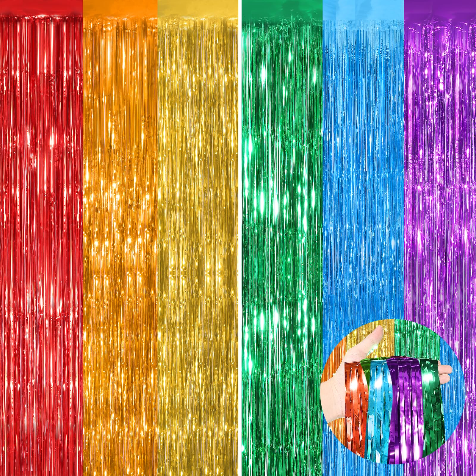 Rainbow Metallic Tinsel Foil Fringe Curtains, 2 Pack 3.3X8.3 Feet Party Streamer For Birthday Party Decorations, Halloween Decor