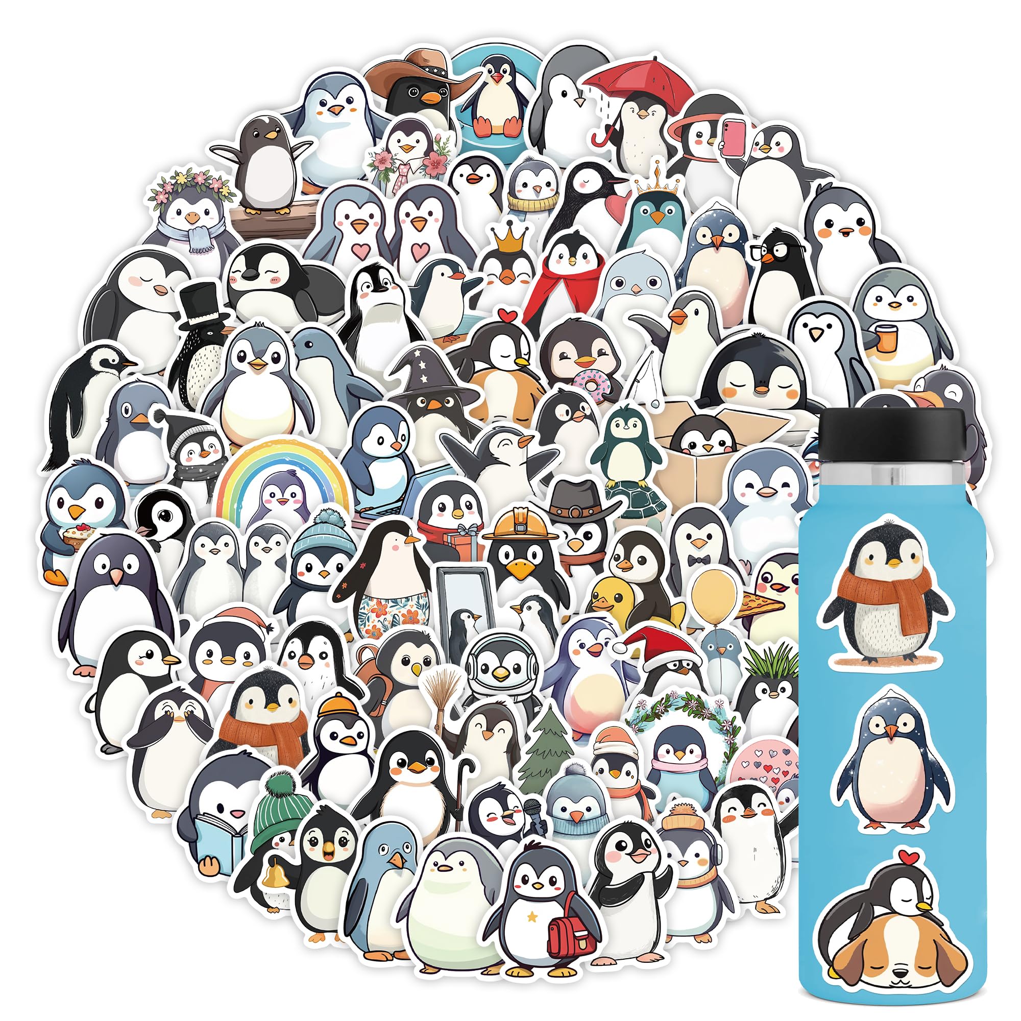 102 Pack Cute Penguin Stickers For Kids Girls Teens,Fun Penguins Gifts Stickers Vinyl Waterproof Stickers For Party Favors Water Bottle Laptop
