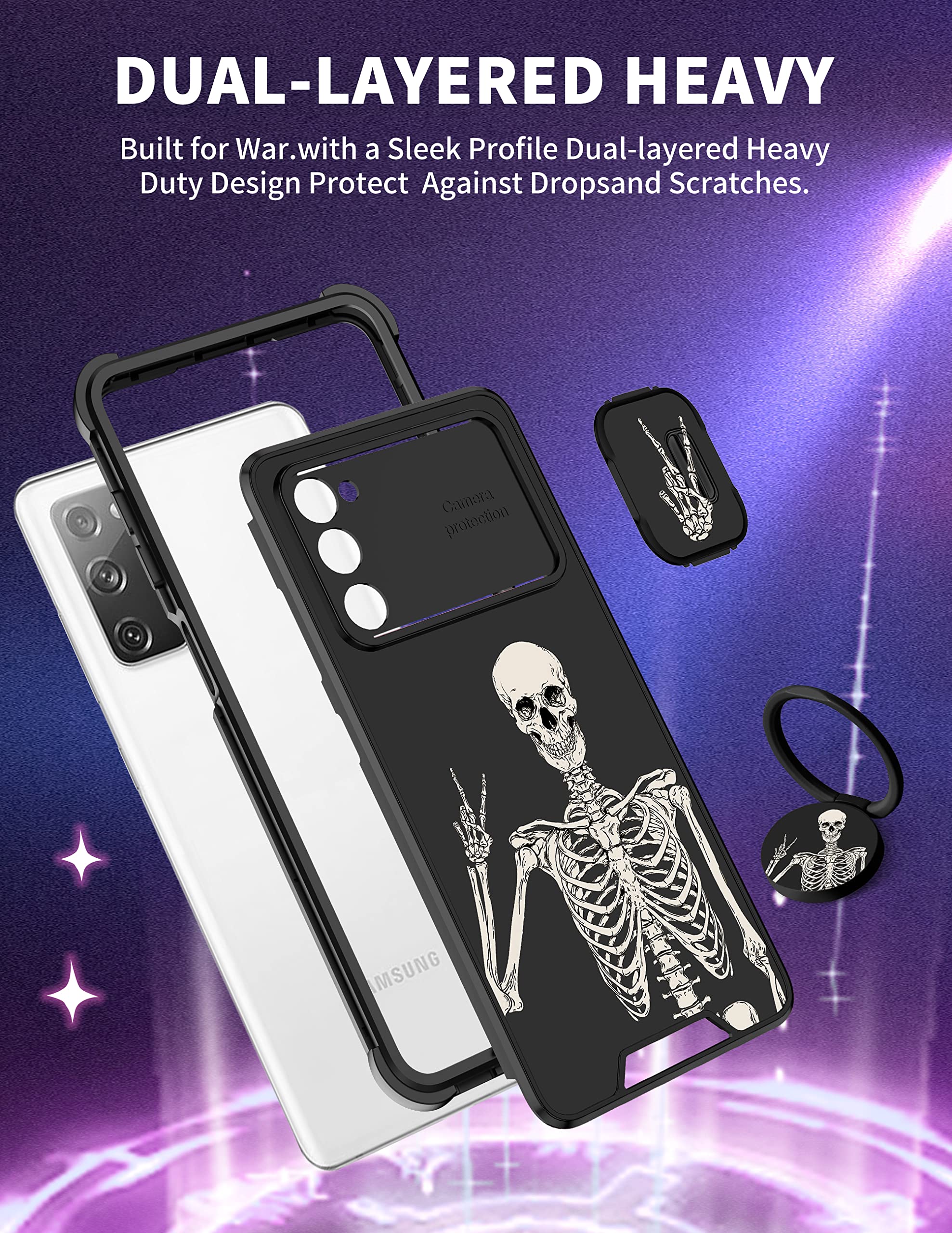 Goocrux [2In1 For Samsung Galaxy S20 Fe 5G Case Skull Skeleton For Women Girls Cute Gothic Phone Cover Ghost Horror Design With