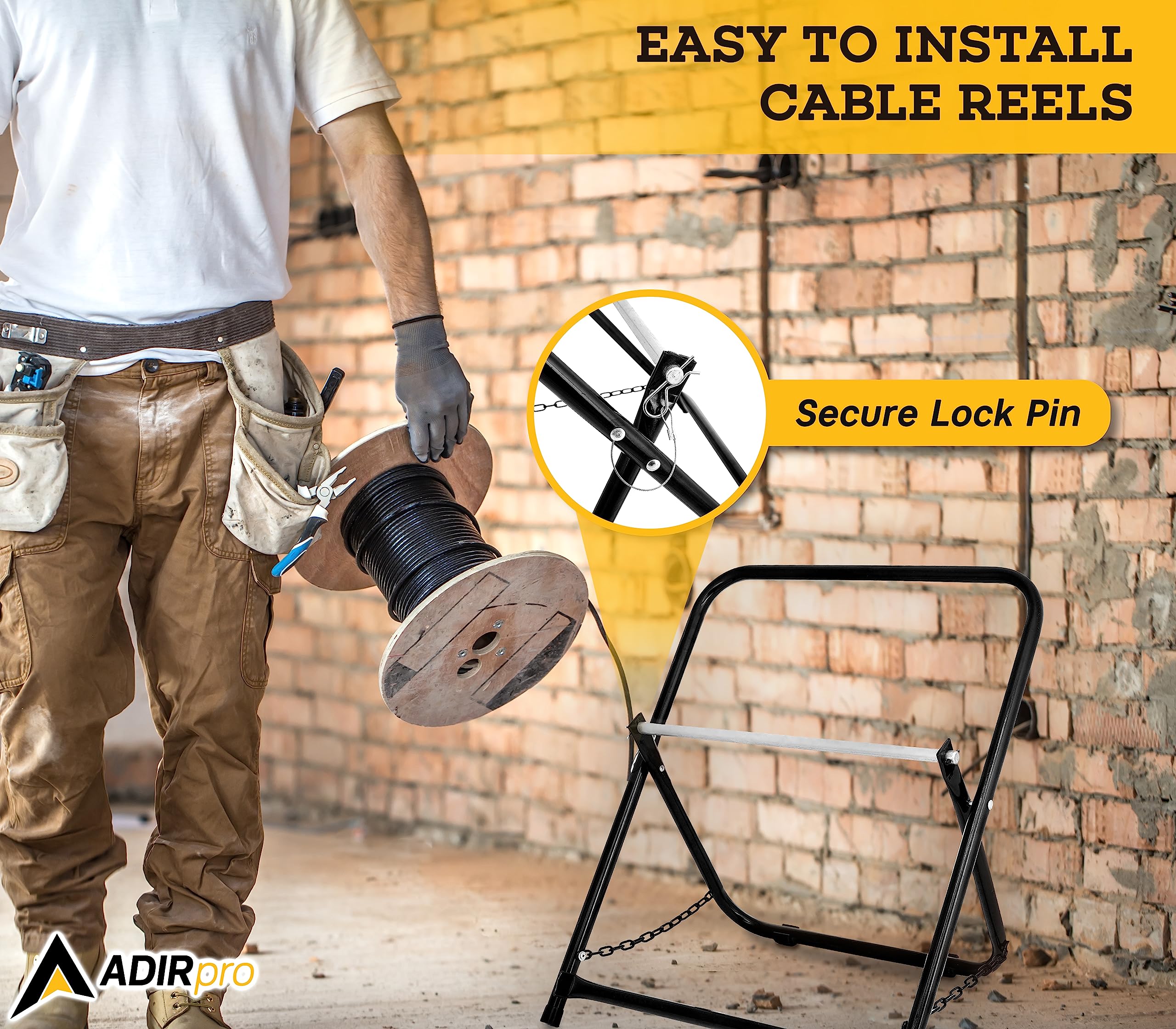 Adirpro Durable Single Axle Cable Caddy   Commercial Industrial Grade Steel Wire Rack Dispenser   Compact Design Holds Cable Ree