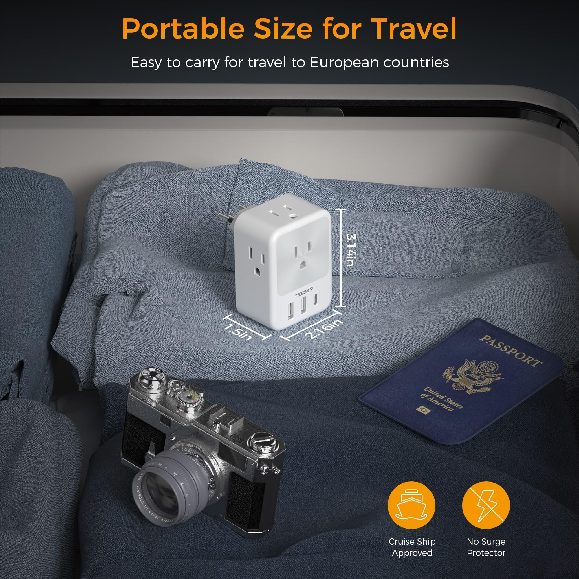Italy Travel Plug Adapter 2 Packs, Tessan Italy Power Adapter With 4 Outlets 3 Usb Ports (1 Usb C), Type L Plug Adaptor Italian