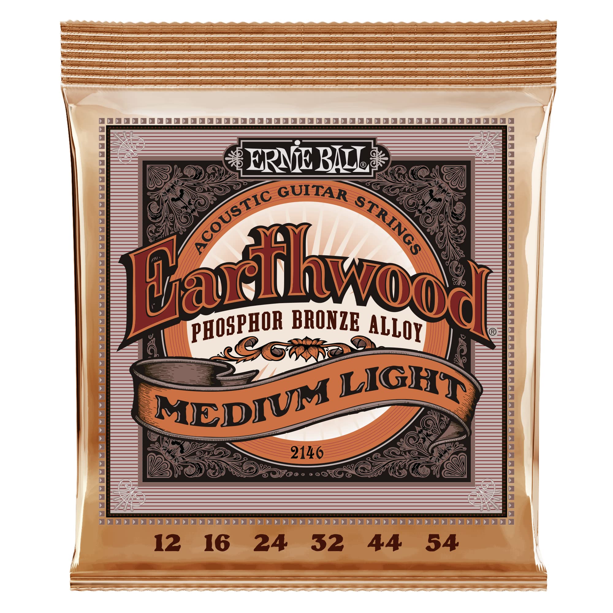 Ernie Ball Earthwood Medium Light Phosphor Bronze Acoustic Guitar Strings, 12 54 Gauge (P02146)
