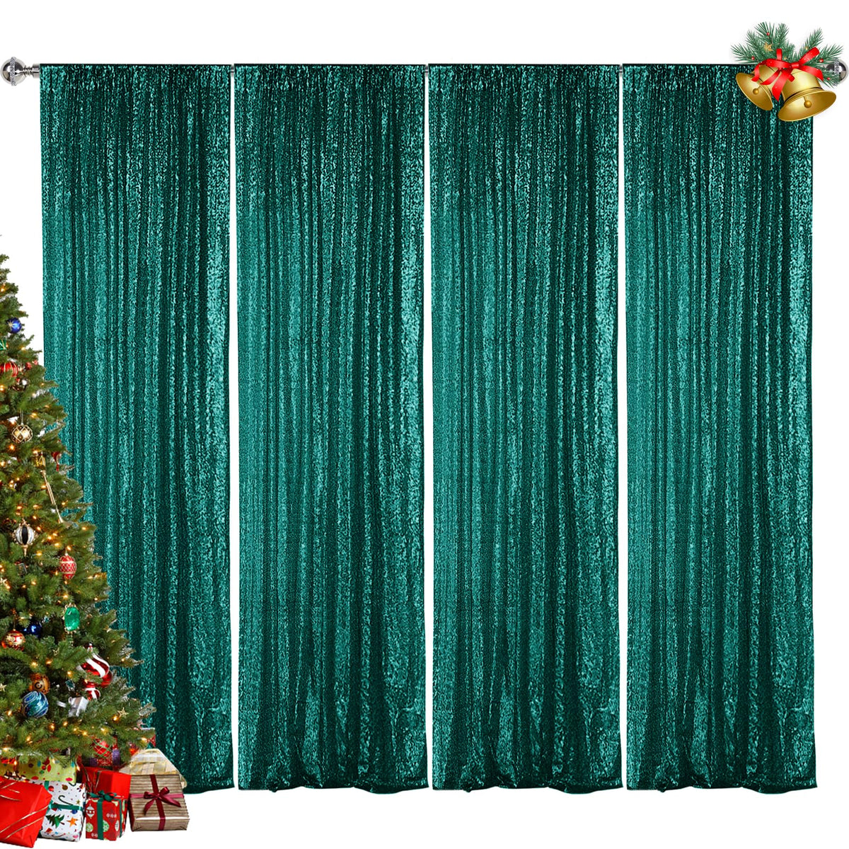 Hahuho Hunter Sequin Backdrop Curtain, 4Pcs 2Ftx8Ft Glitter Backdrop Curtain For Parties, Christmas, Wedding, Party Decoration(4