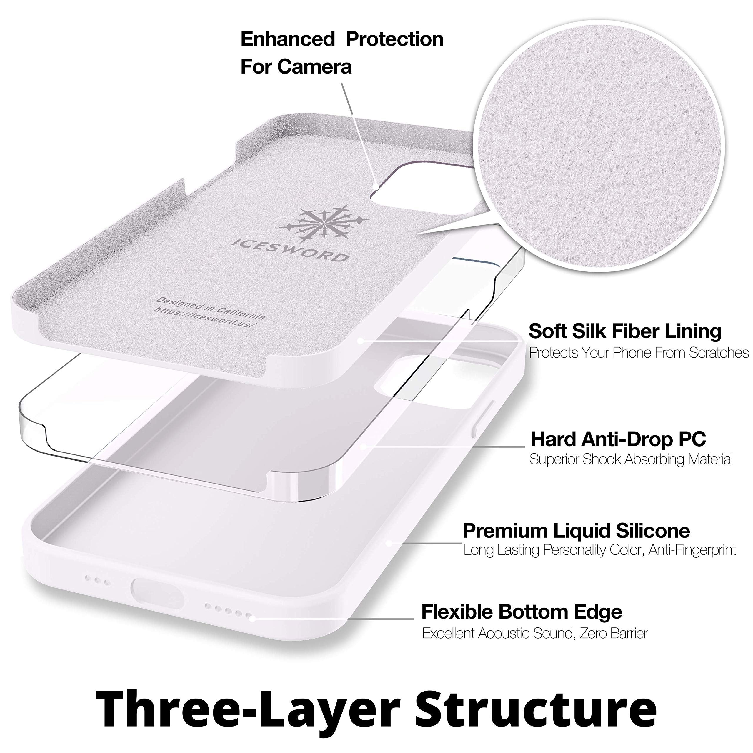 Icesword Iphone 12 Mini Case White, Thin Liquid Silicone Case, Matte Pure White, Soft Silk Microfiber Cloth, Gel Rubber Full Bod