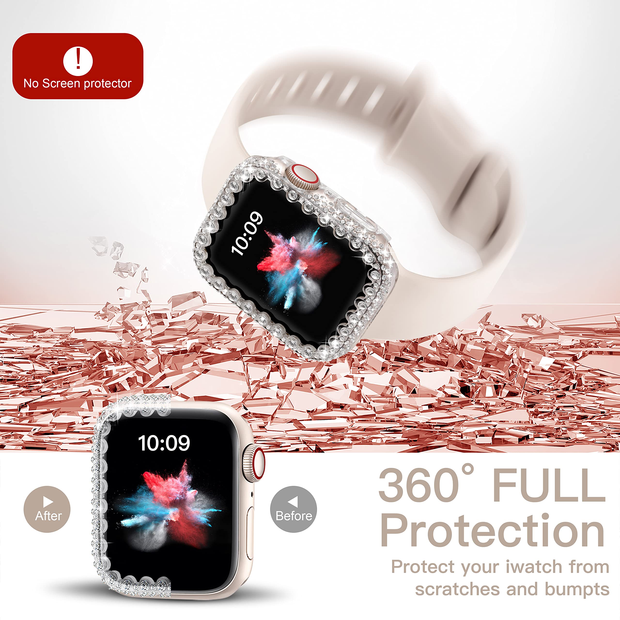 Bling Bumper Case Compatible With Apple Watch Series 9 8 7 41Mm, Diamond Protective Face Cover For Women, Hard Pc Frame Protecto