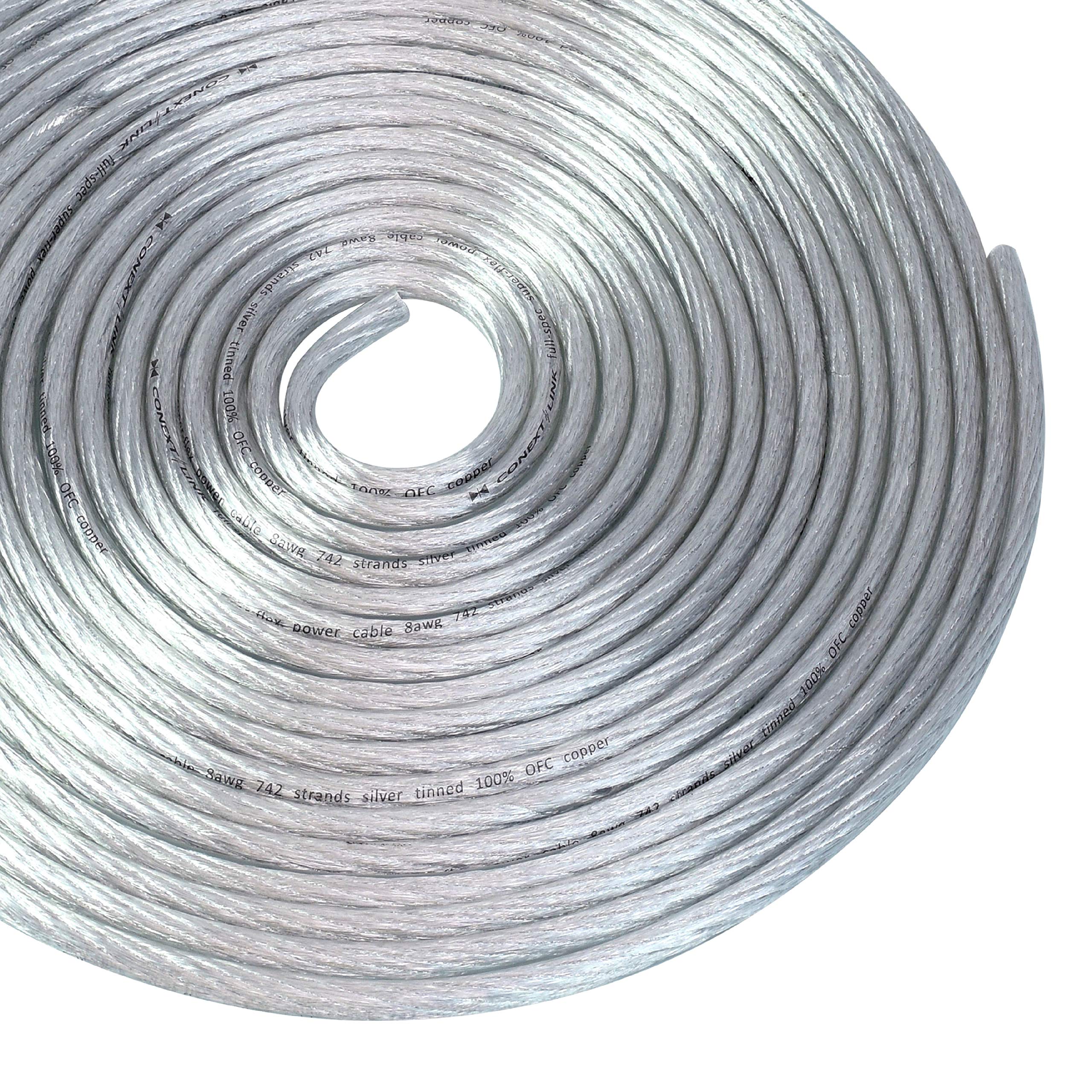 Conext Link 25 Ft 8 Awg Ga Full Gauge Battery Power Cable Ground Wire Clear Silver Ofc Copper (10138)