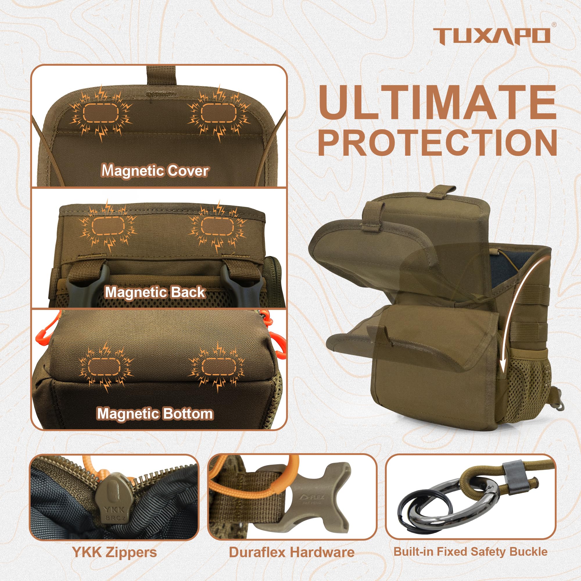 Tuxapo Binocular Harness Chest Pack With Rangefinder Pouch Bino Case For Hunting Hiking Shooting